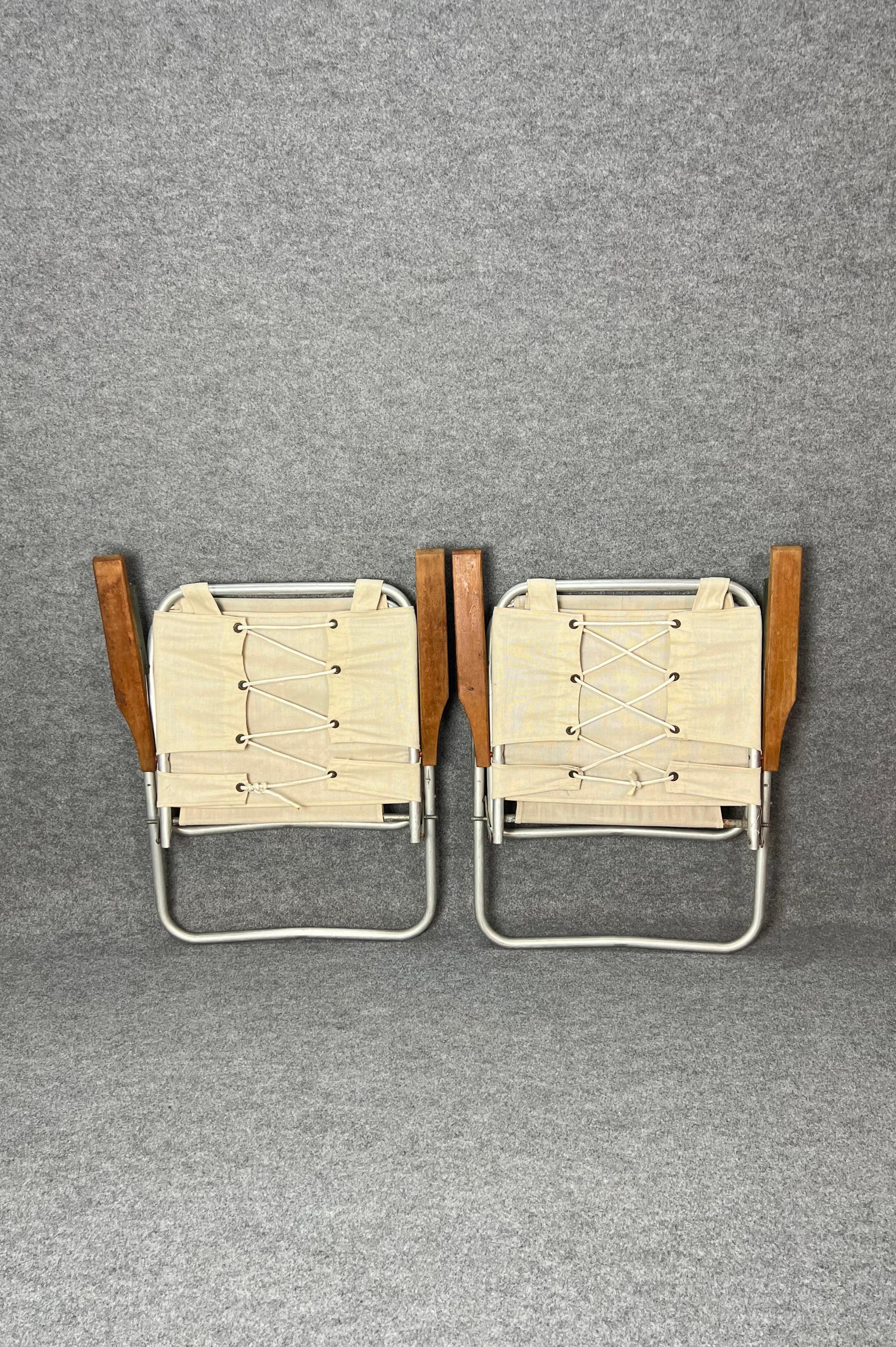 Paire de chaises pliantes en aluminium et toile mi-siècle, design italien des années 1960 6