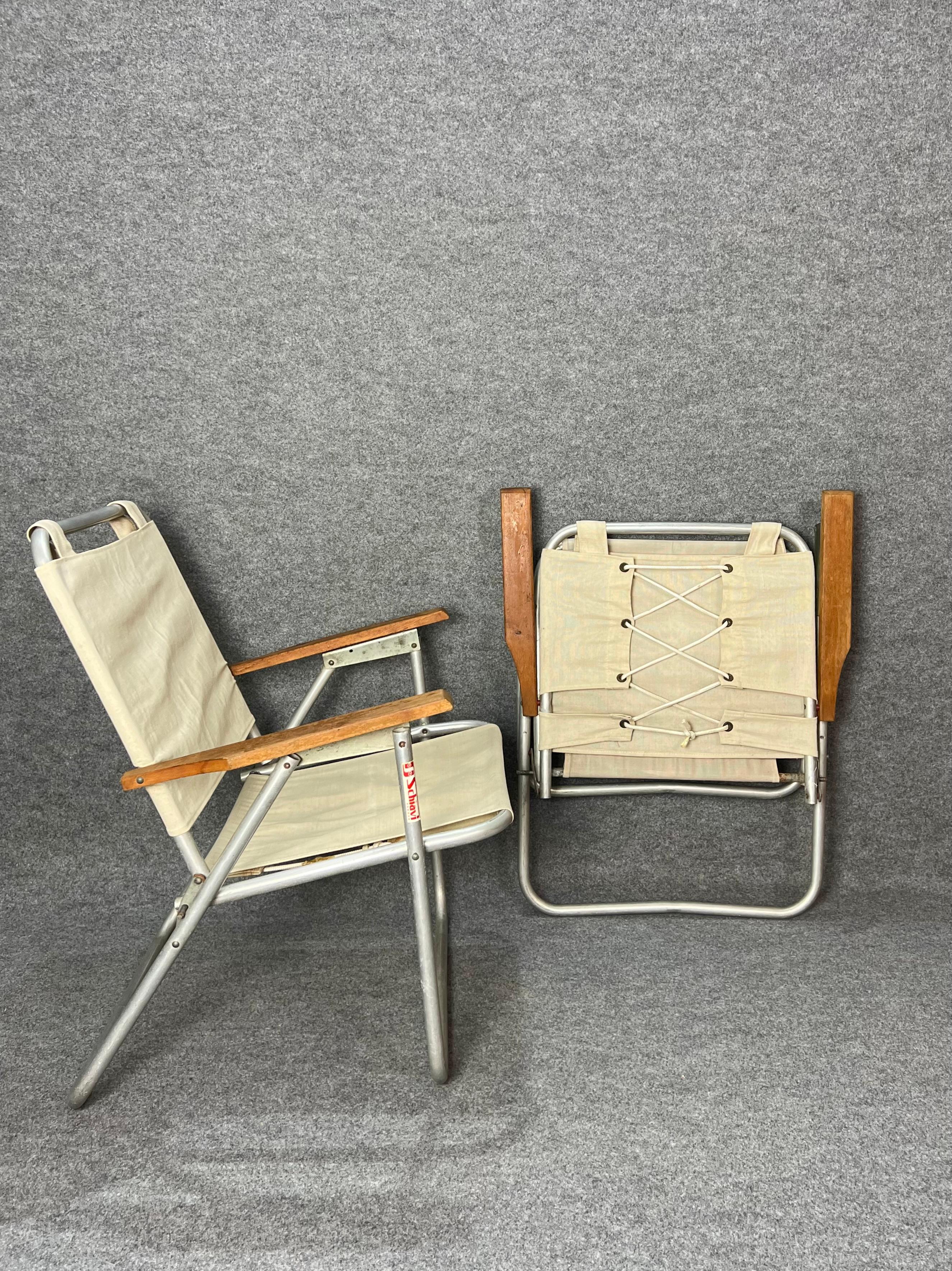 Mid-Century Modern Paire de chaises pliantes en aluminium et toile mi-siècle, design italien des années 1960