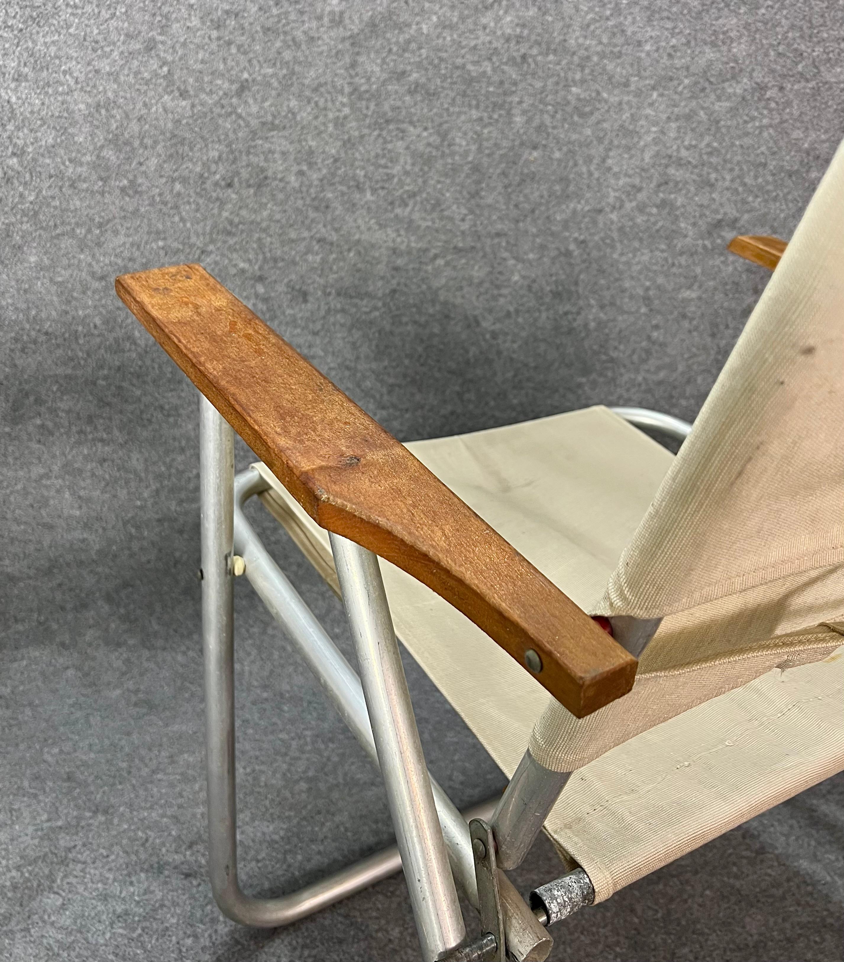 20ième siècle Paire de chaises pliantes en aluminium et toile mi-siècle, design italien des années 1960
