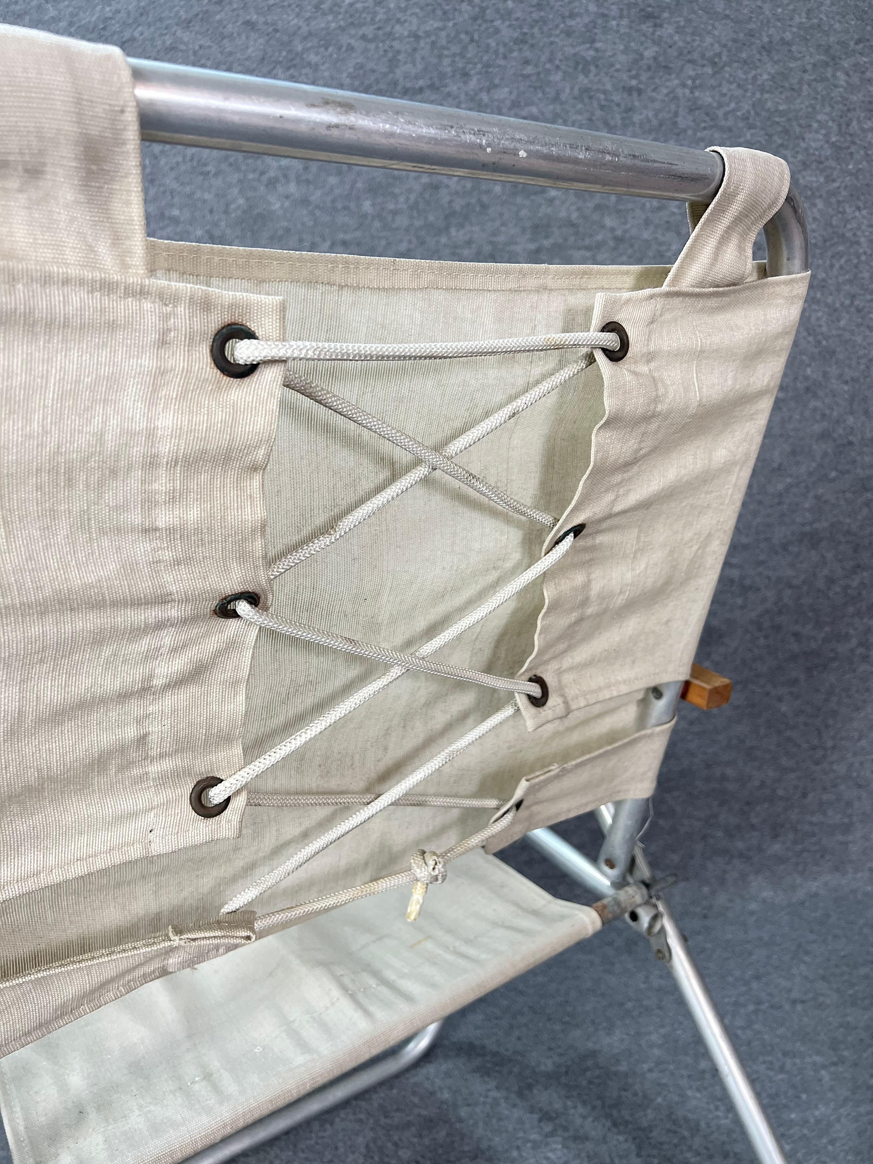 Paire de chaises pliantes en aluminium et toile mi-siècle, design italien des années 1960 1