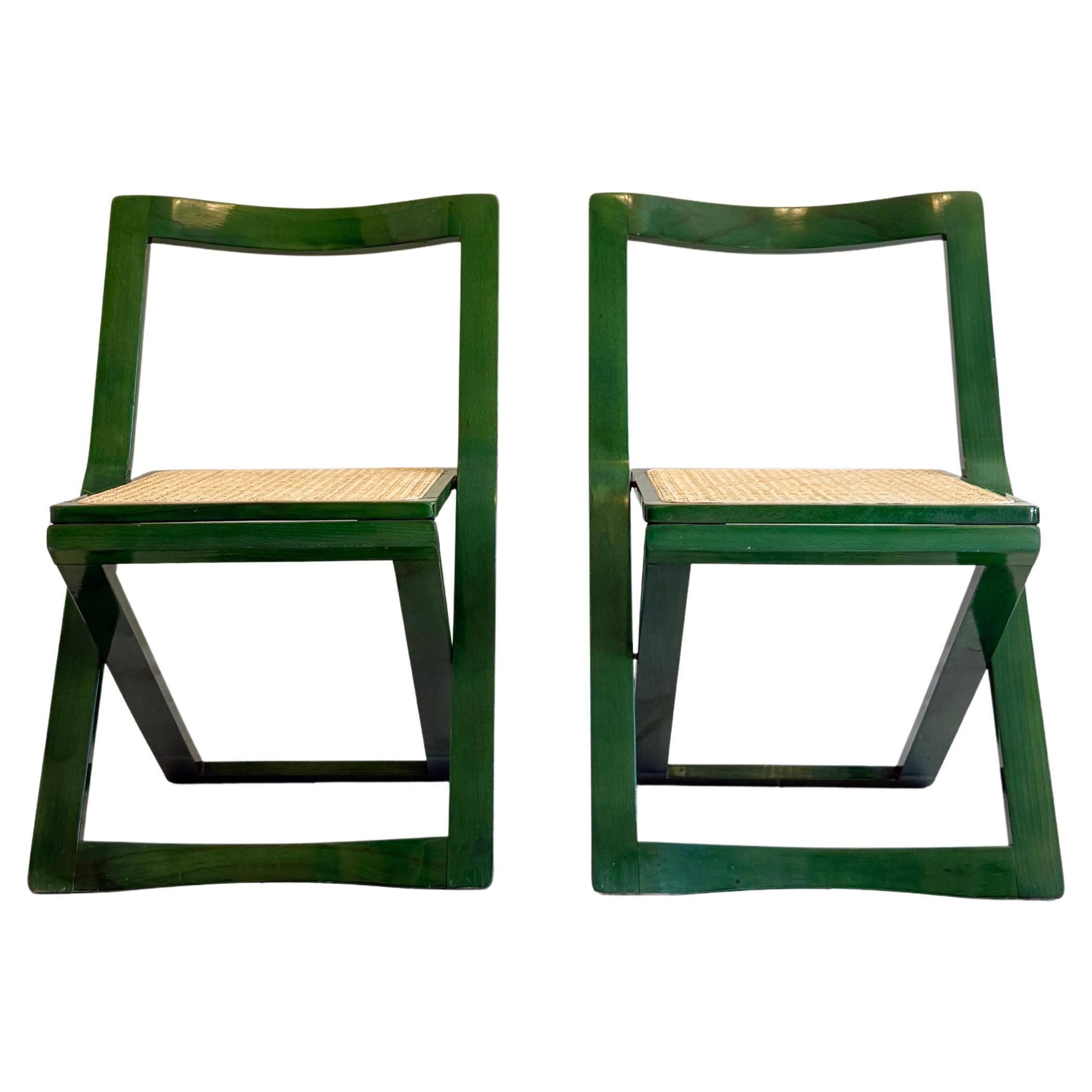 Pair of folding Chairs in Green Lacquer by Aldo Jacober for Alberto Bazzani For Sale