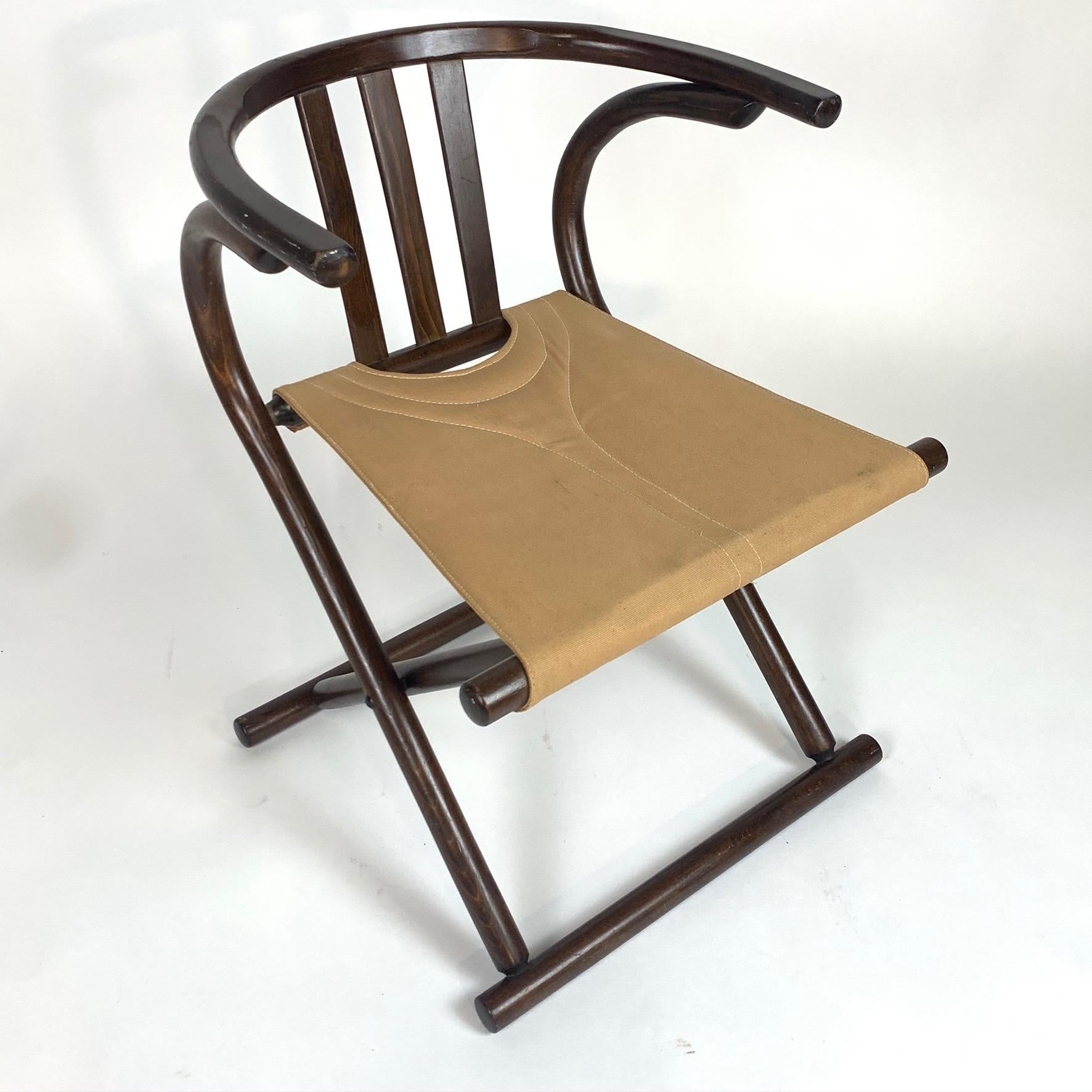 Unique Pair Folding Campaign Bentwood and Canvas Chairs by August Thonet, 1960s 10