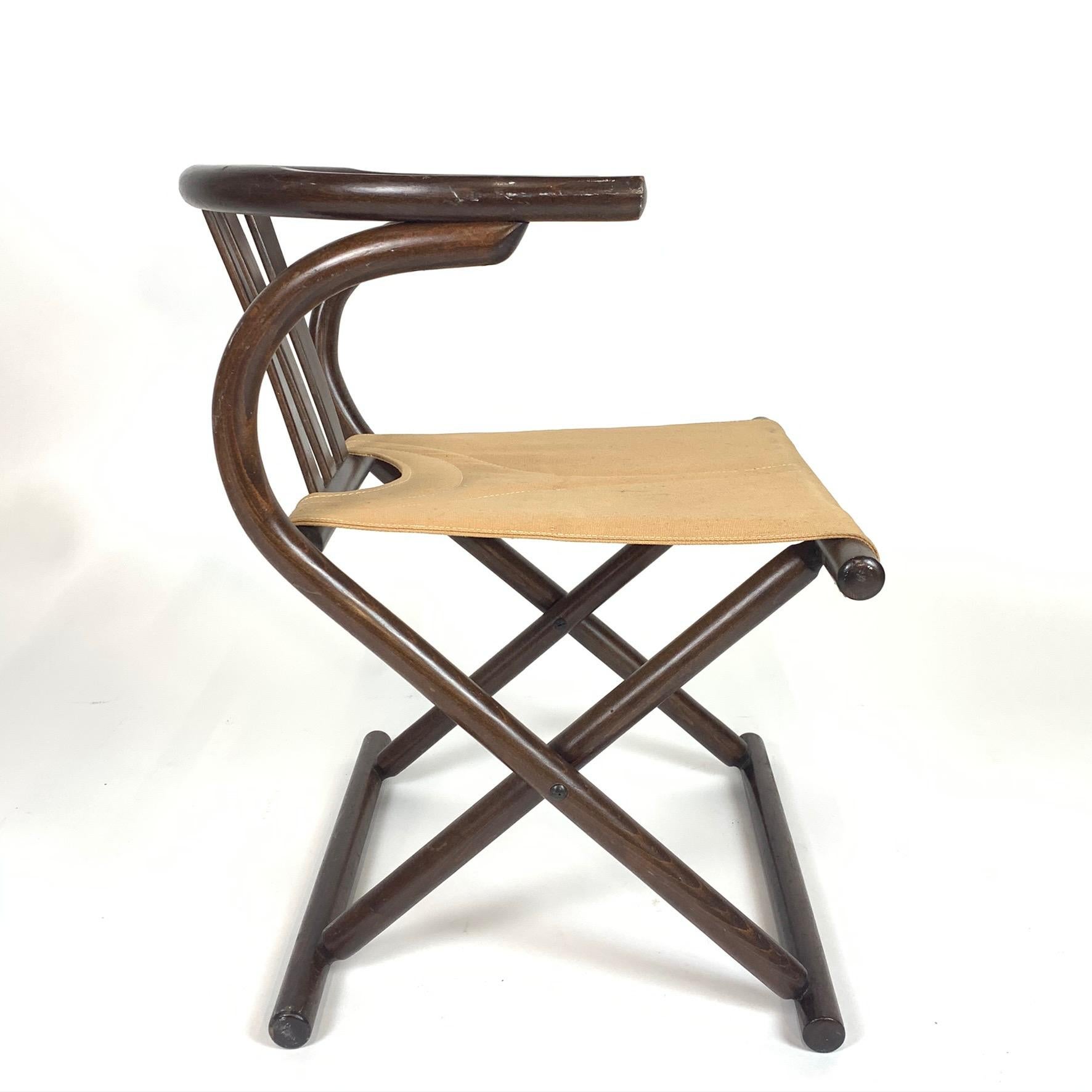 Unique Pair Folding Campaign Bentwood and Canvas Chairs by August Thonet, 1960s 12