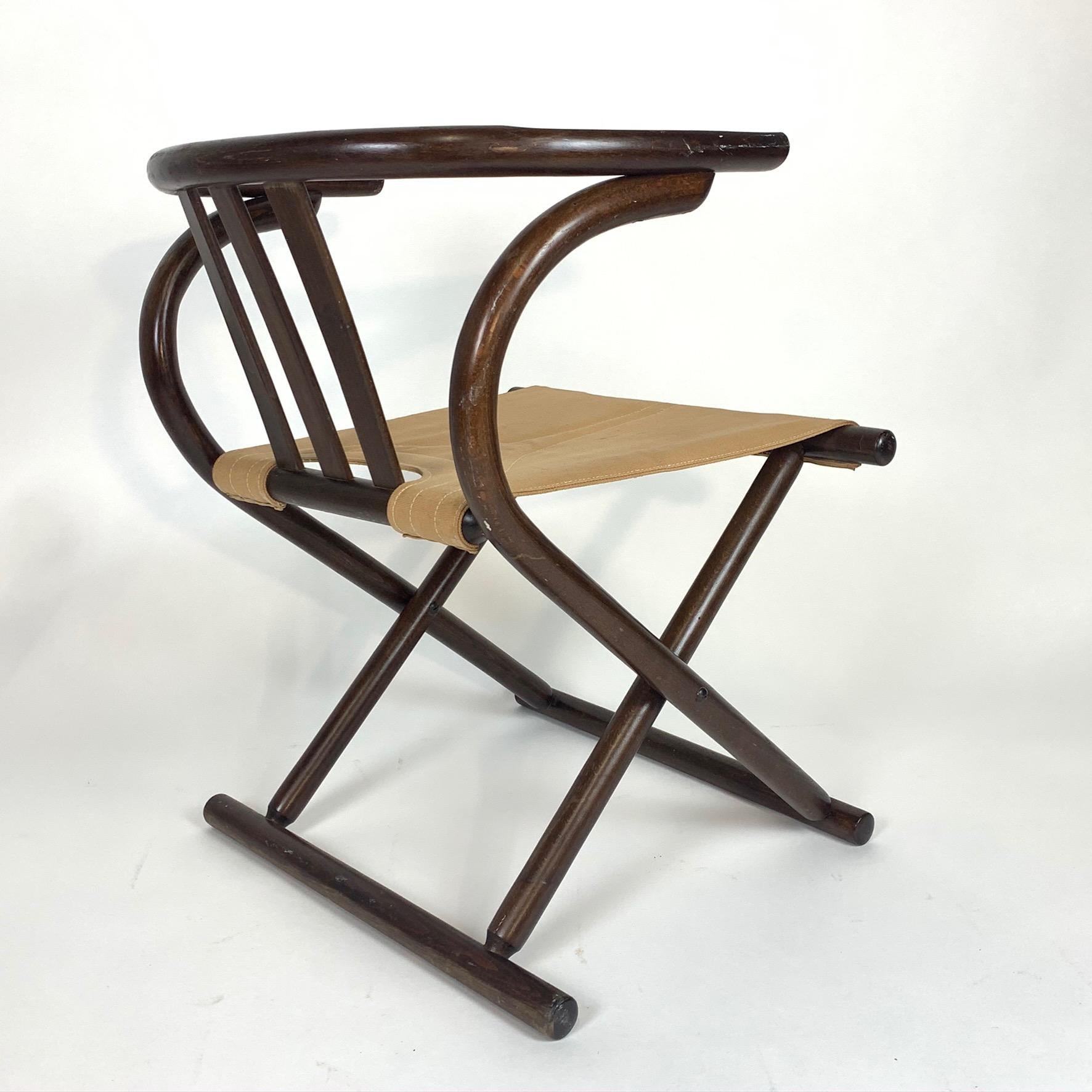 Unique Pair Folding Campaign Bentwood and Canvas Chairs by August Thonet, 1960s 13