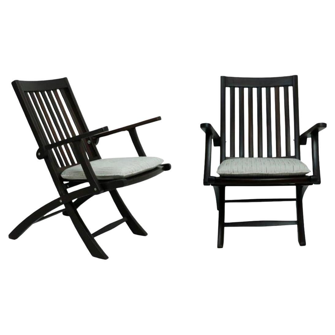 Pair of Folding Rosewood Ship's Steamer Chairs
