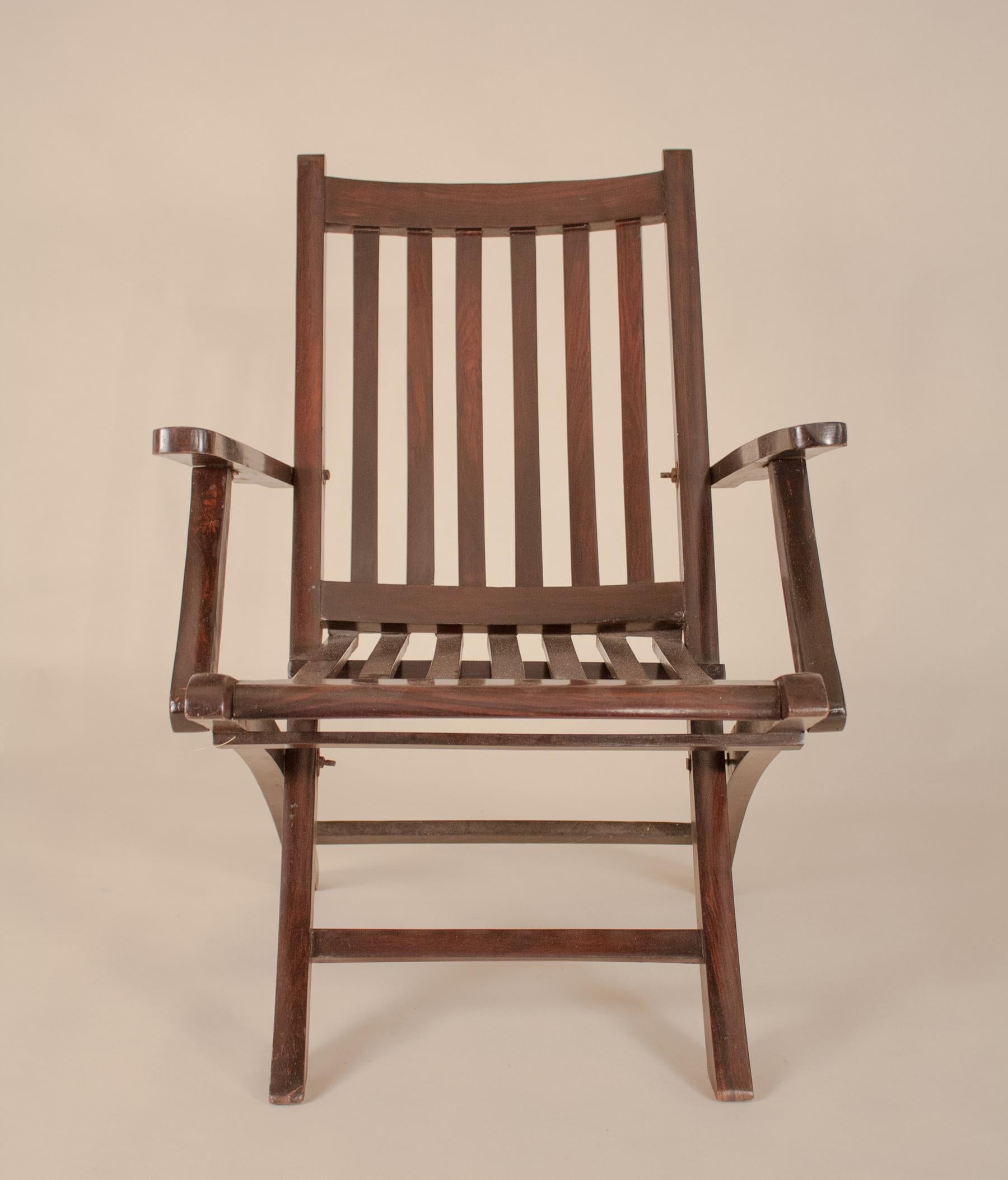 English Pair of Folding Rosewood Steamer Deck Chairs