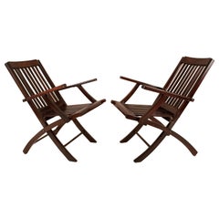 Pair of Folding Rosewood Steamer Deck Chairs