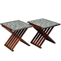Vintage Pair of Folding Side Tables by Dunbar
