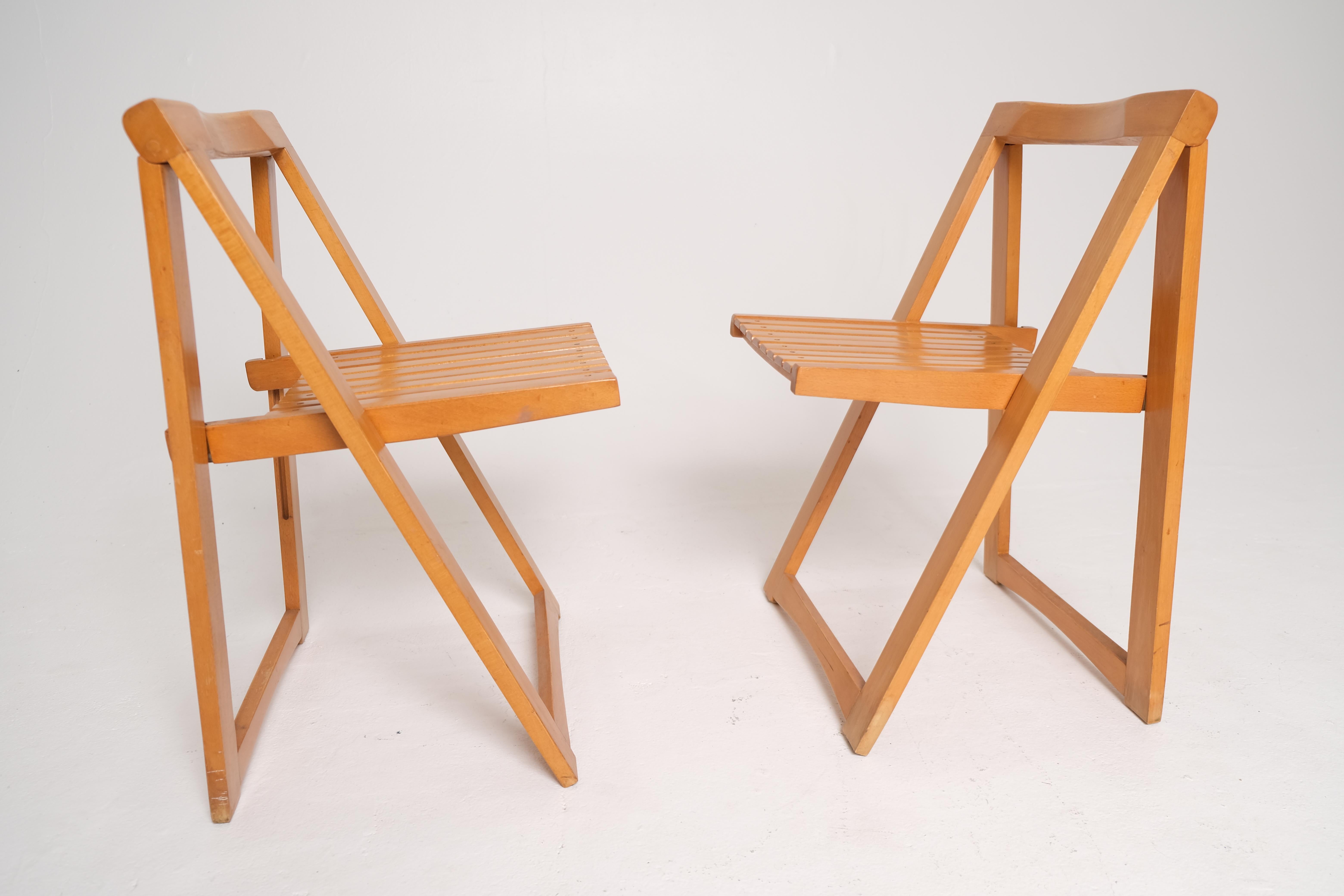 Pair of Folding Slat Chairs by Aldo Jacober for Alberto Bazzani, Italy, 1960s Moderno de mediados de siglo en venta