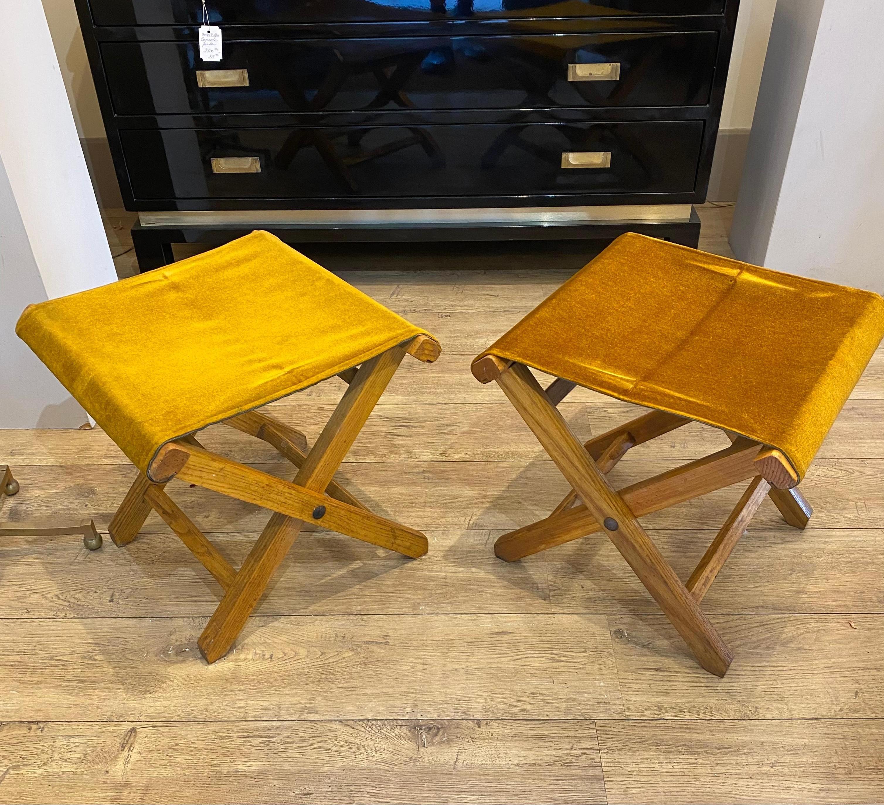 Velvet Pair of folding stools 1950 Italy For Sale
