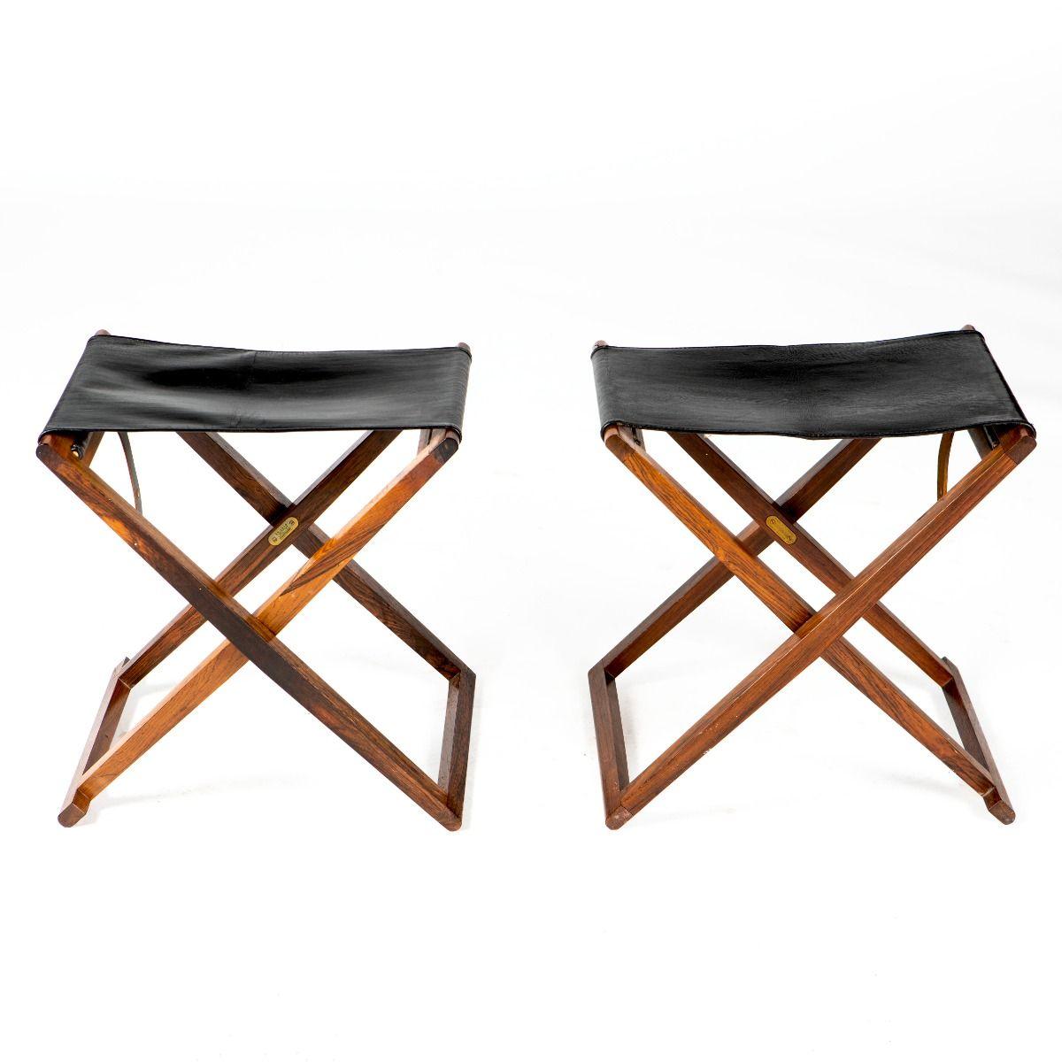 Pair of Folding Stools by Mogens Koch for Interna (Dänisch) im Angebot