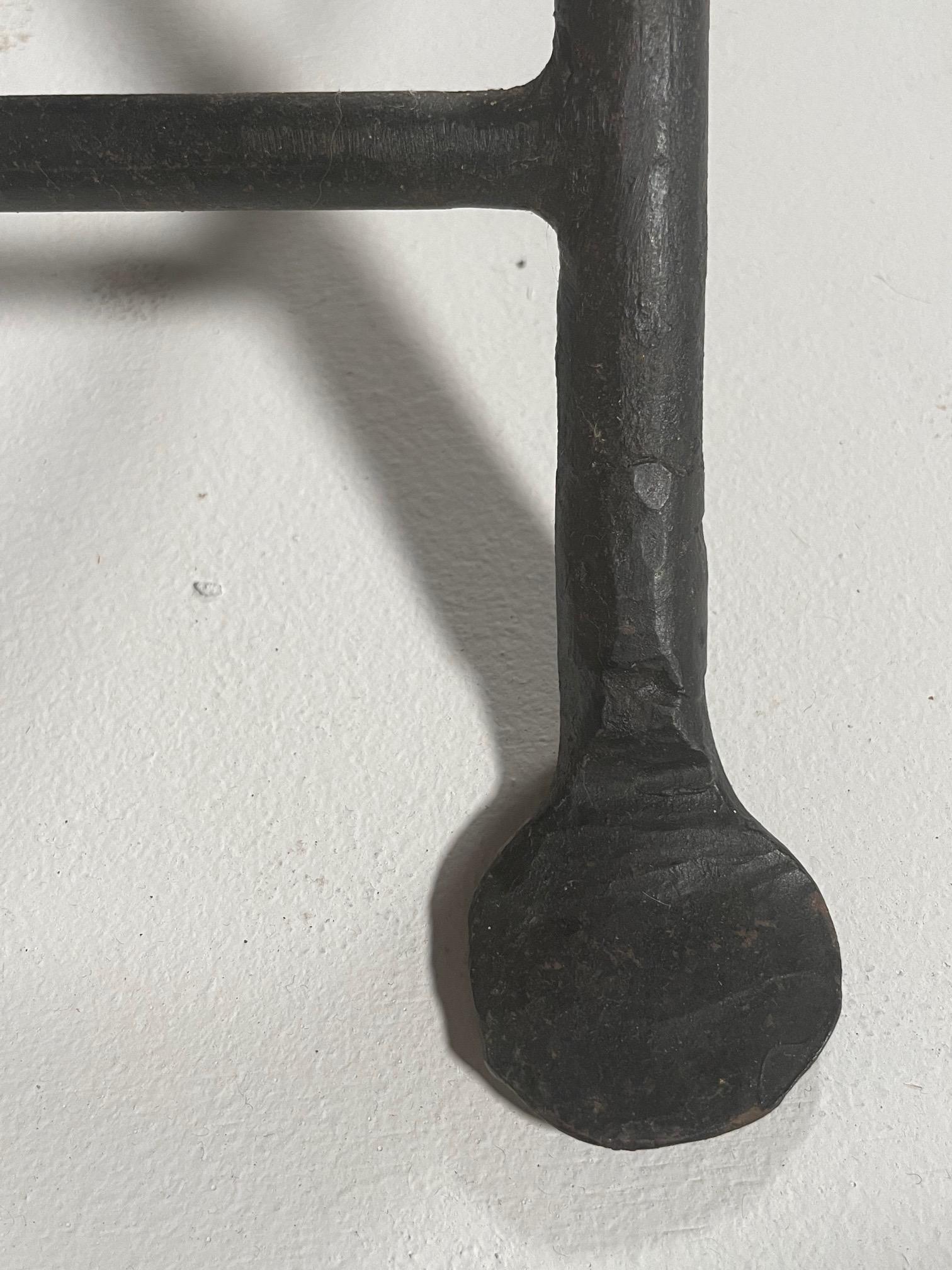 Late 20th Century Pair of Folding Stools Leather and Wrought Iron