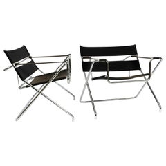 Pair of Folding Tubular Steel D4 Armchairs by Marcel Breuer for Tecta from 1980s