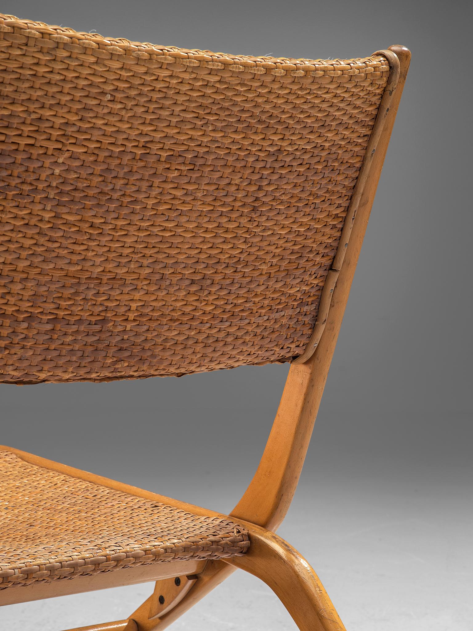 Mid-20th Century Pair of Folding Woven Slipper Chairs in Beech