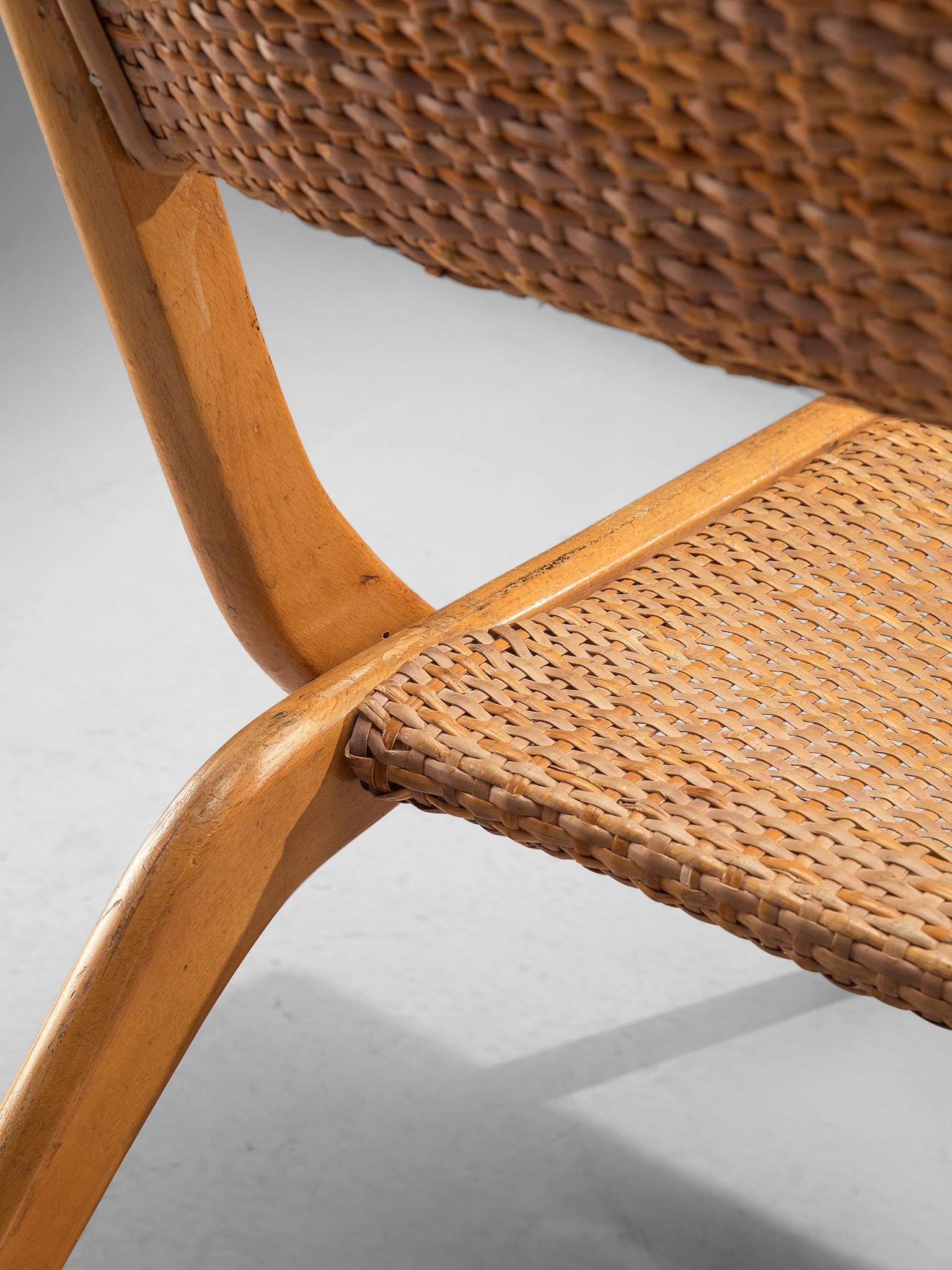 Pair of Folding Woven Slipper Chairs in Beech 1