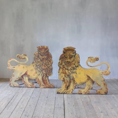 Pair of Folding Wrought Iron and Tole Circus Lions