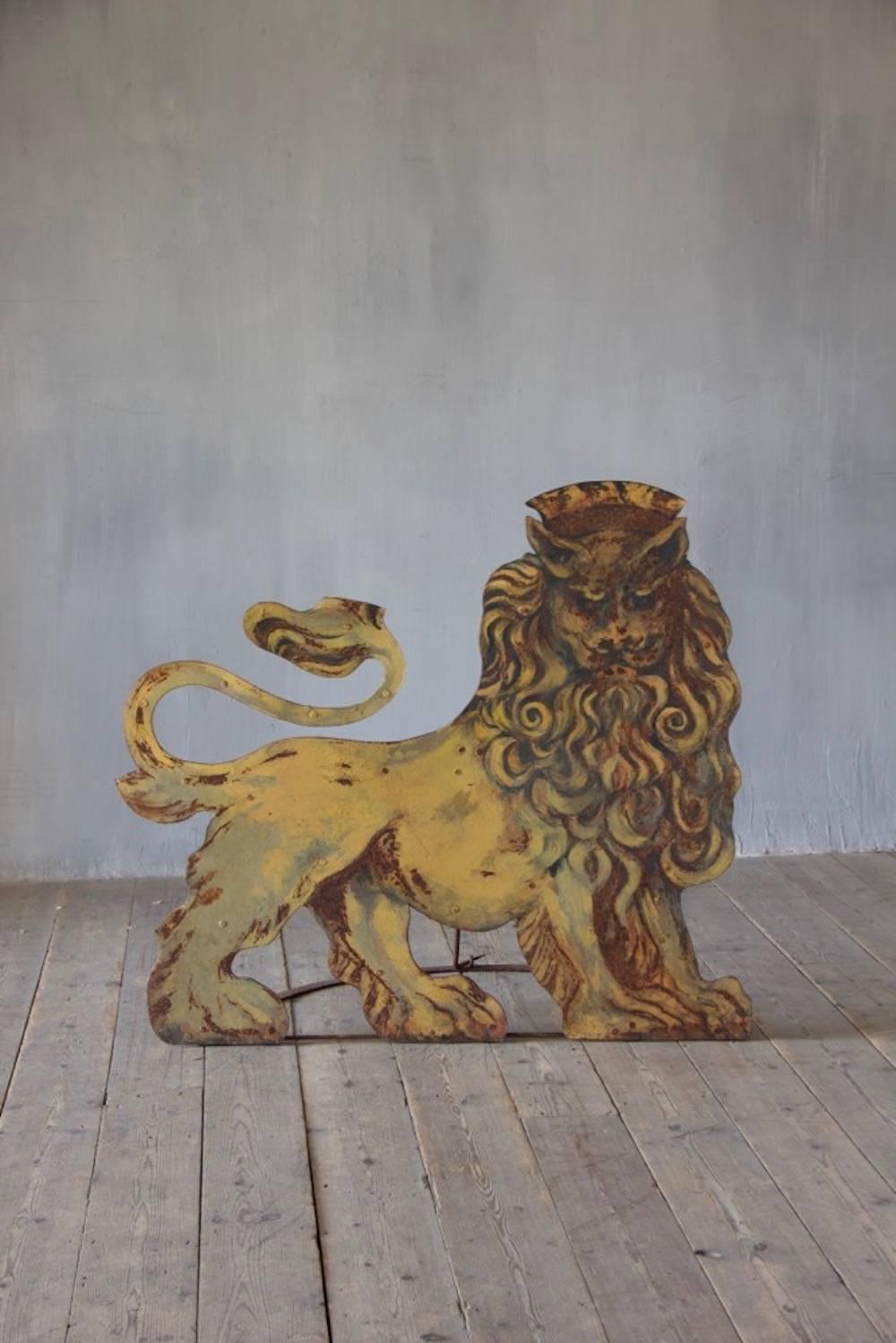 English Pair of Folding Wrought Iron and Tole Circus Lions For Sale