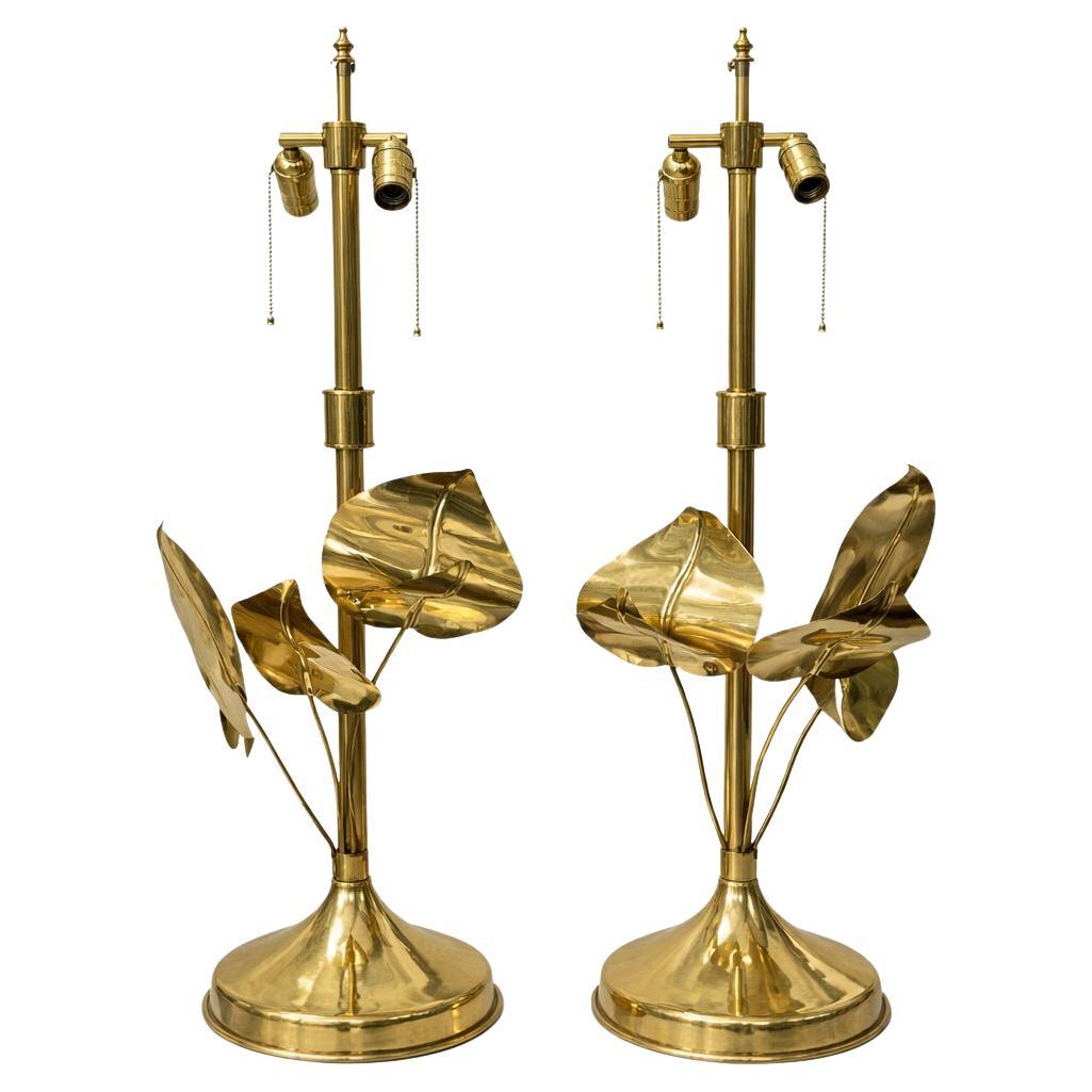 Pair of Foliage Lamps For Sale