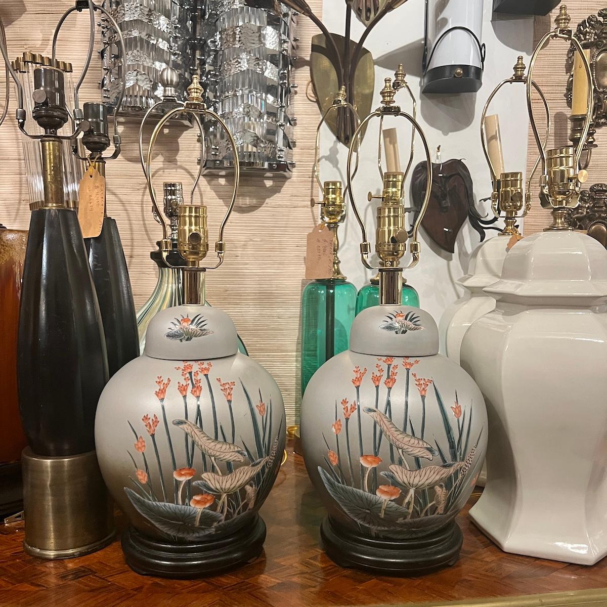 Mid-20th Century Pair of Foliage Motif Lamps For Sale