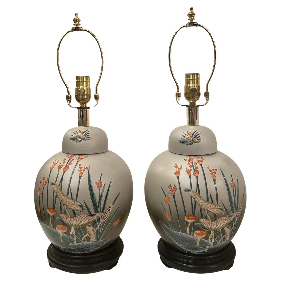Pair of Foliage Motif Lamps For Sale