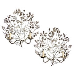 Pair of Foliage Nickel-Plated Sconces