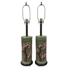 Coppia di lampade rosa fogliame