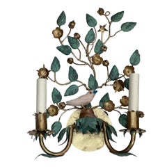 Paar Blattwerk-Wandleuchter mit Vögeln