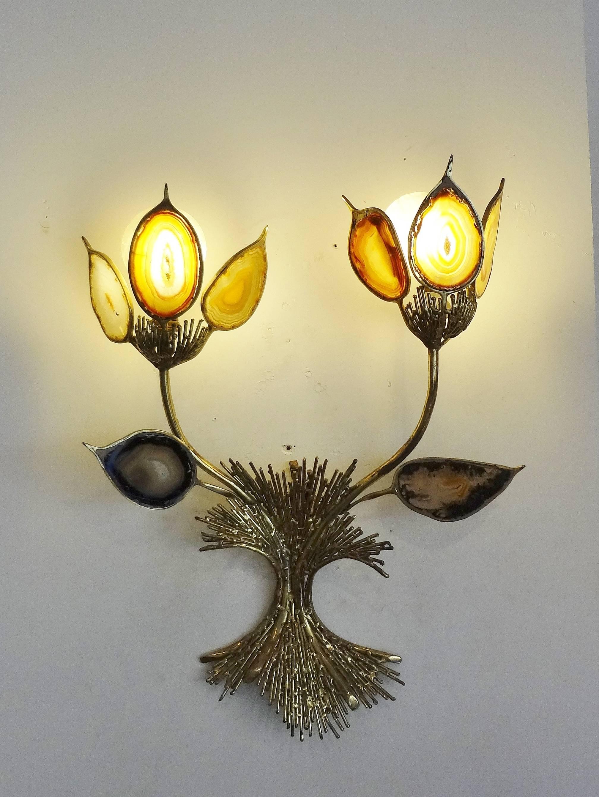 French Pair of Foliated Wall-Lights by J.Duval Brasseur, 1970s For Sale