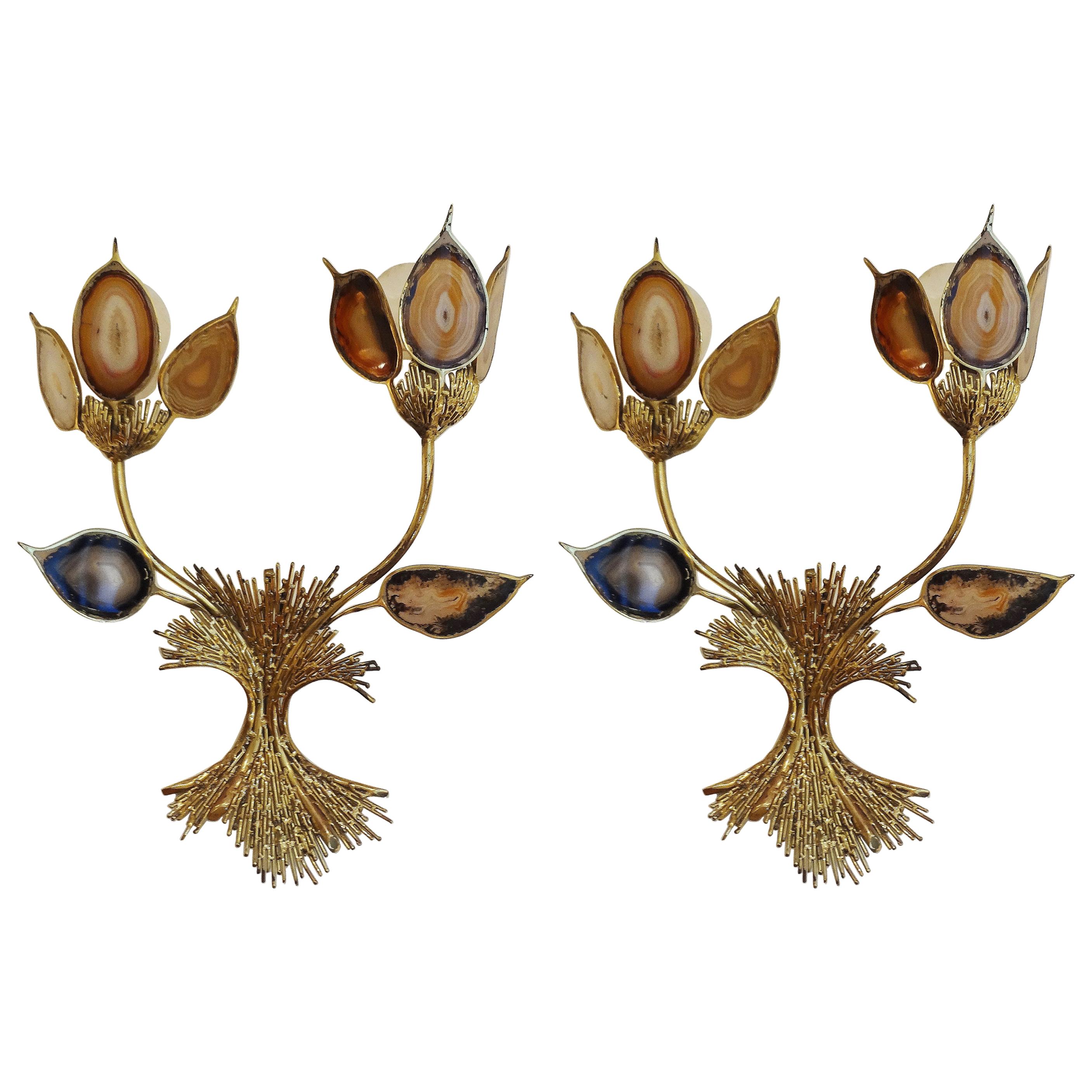 Pair of Foliated Wall-Lights by J.Duval Brasseur, 1970s For Sale