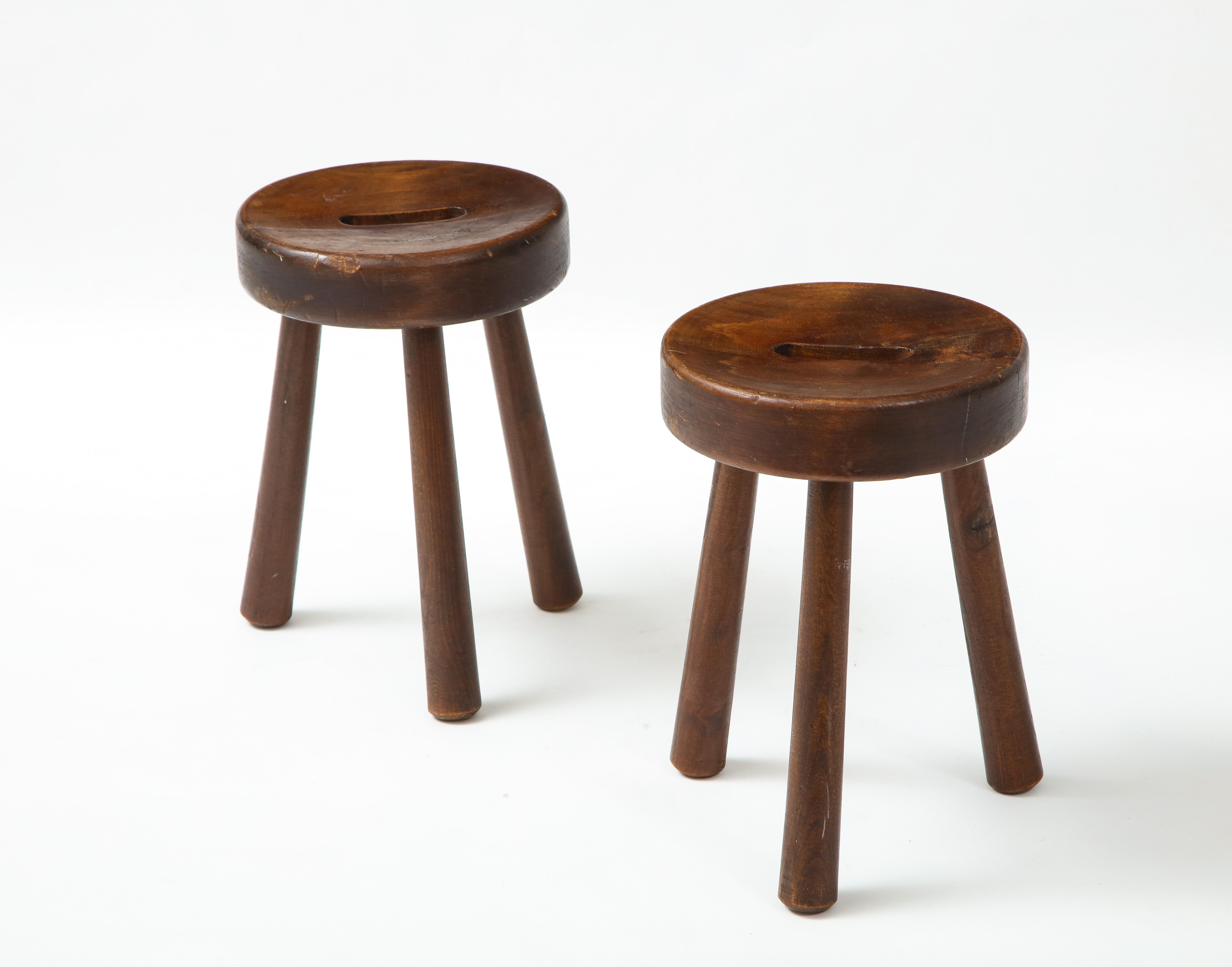 Pair of Folk Art Alpine Stools, France, c. 1950 1