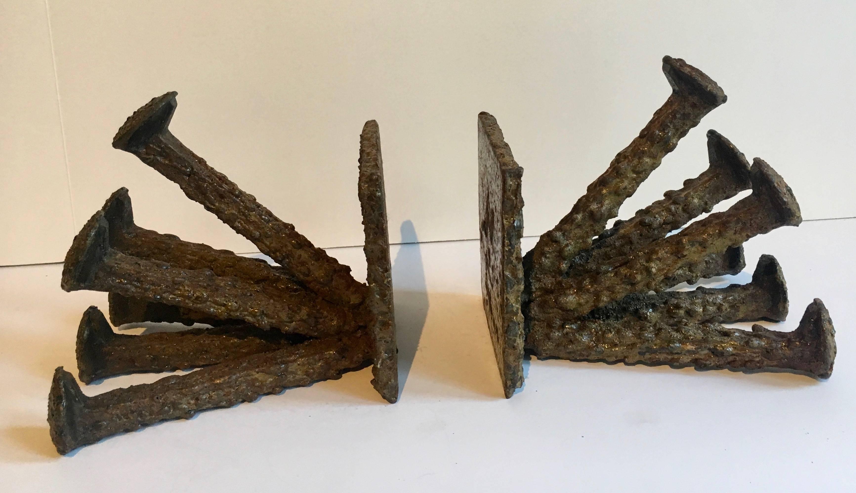 20th Century Pair of Folk Art Brutalist Bookends in the Style of Curtis Jere