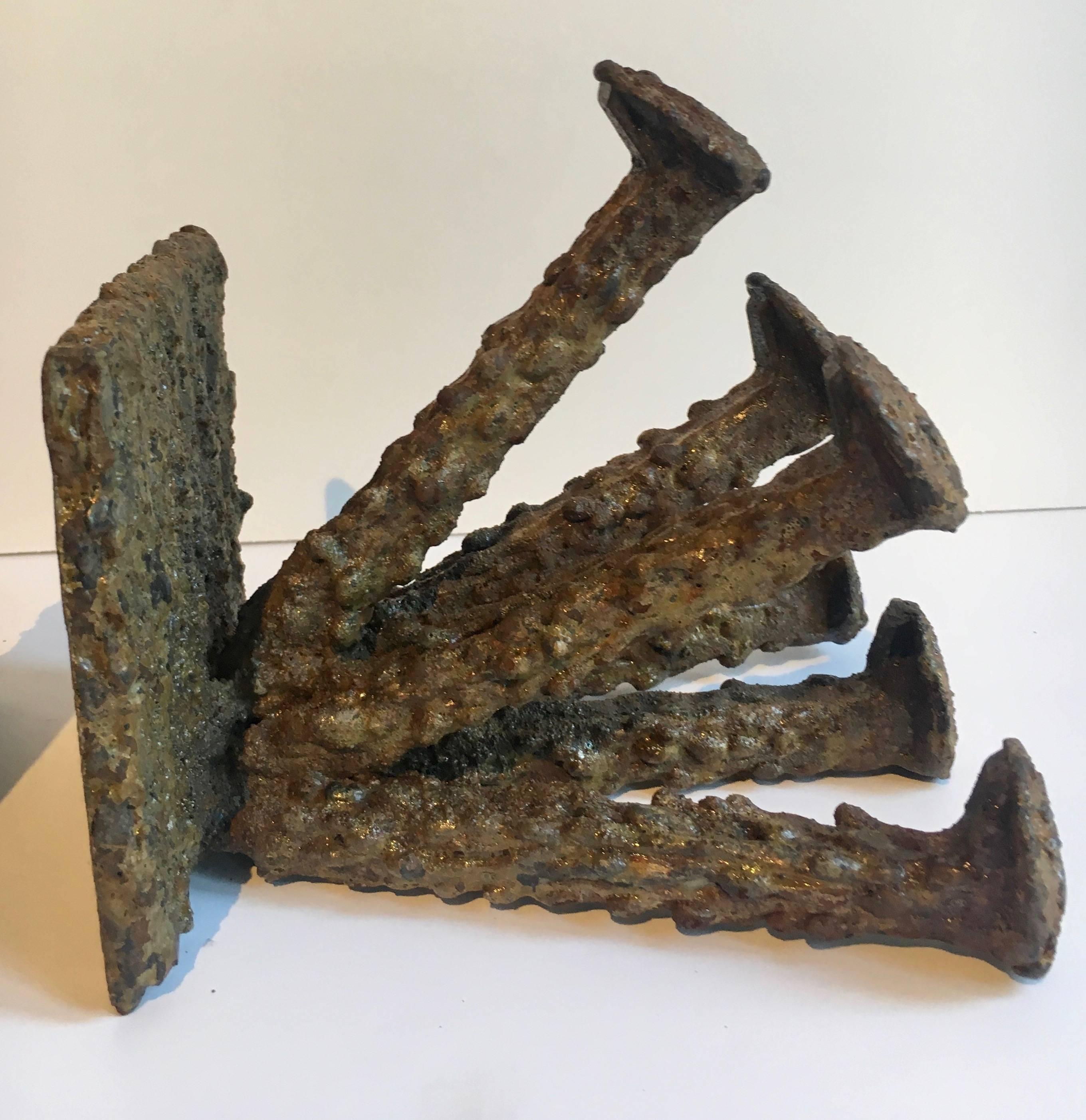 Pair of Folk Art Brutalist Bookends in the Style of Curtis Jere 1