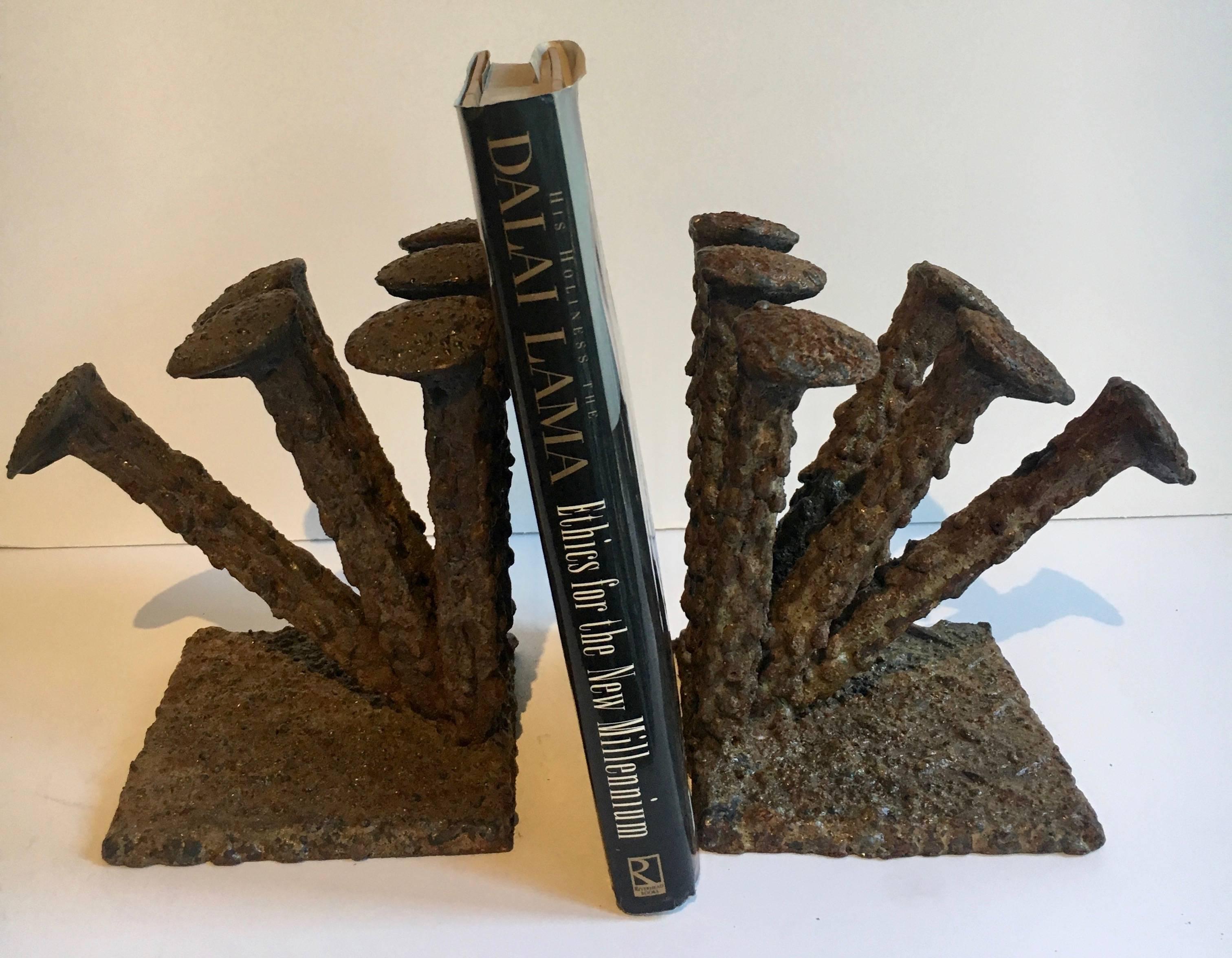 Pair of Folk Art Brutalist Bookends in the Style of Curtis Jere 2