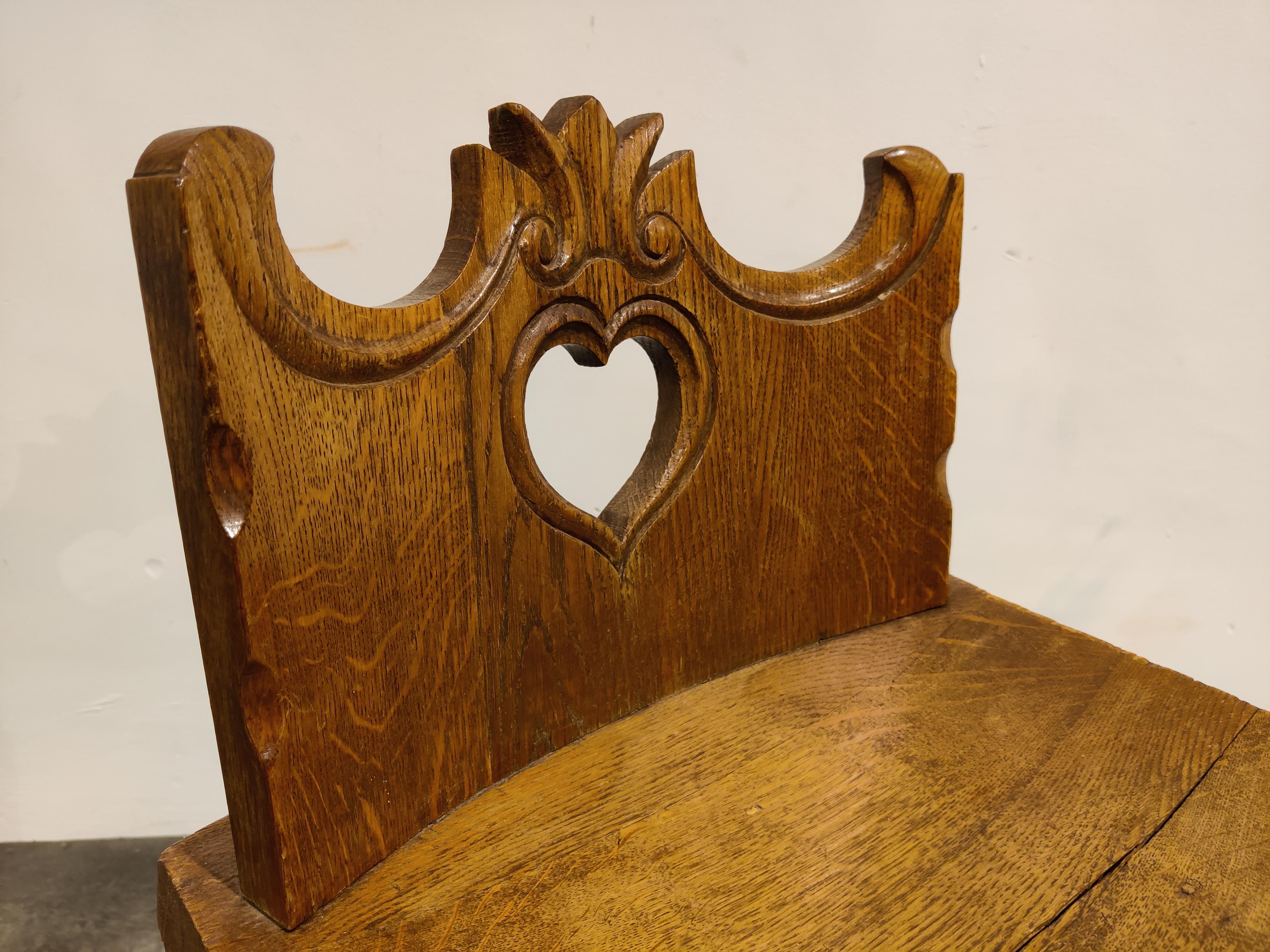 Pair of Folk Art Carved Oak Chairs, 1900s For Sale 1