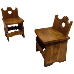 Pair of Folk Art Carved Oak Chairs, 1900s