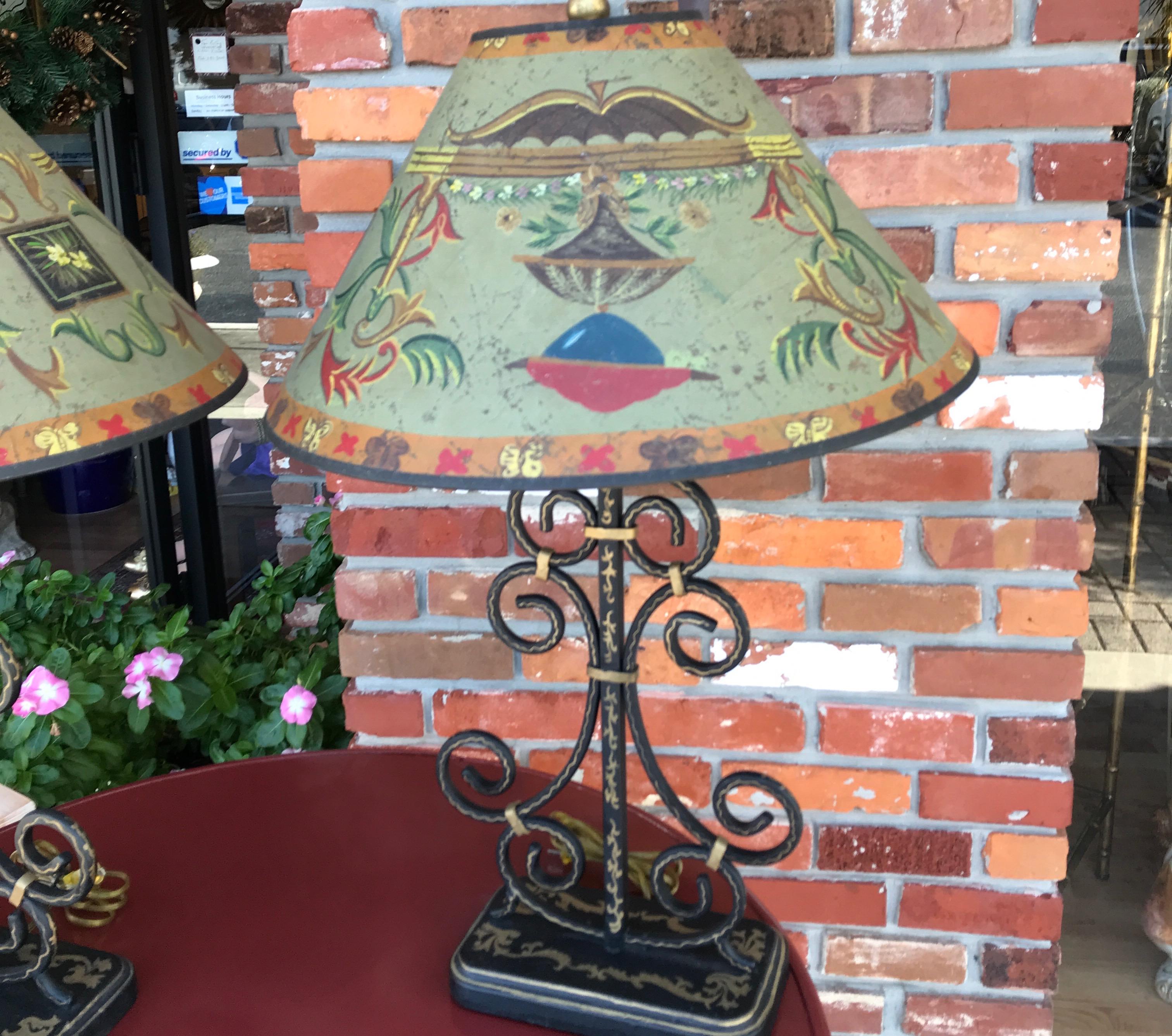 American Pair of Folk Art Iron Lamps For Sale