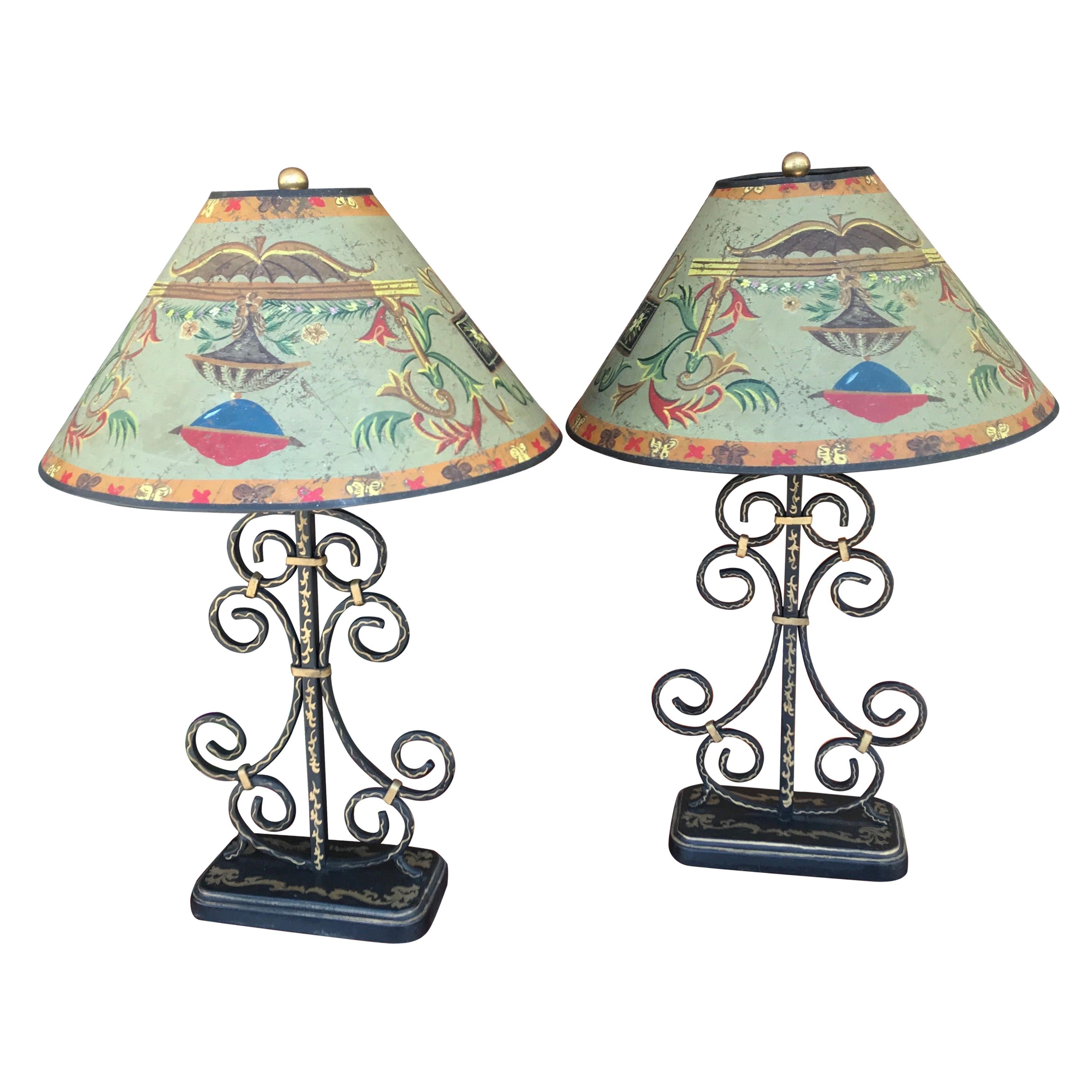Pair of Folk Art Iron Lamps