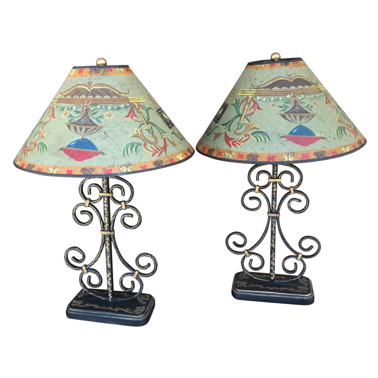 Pair of Folk Art Iron Lamps For Sale at 1stDibs