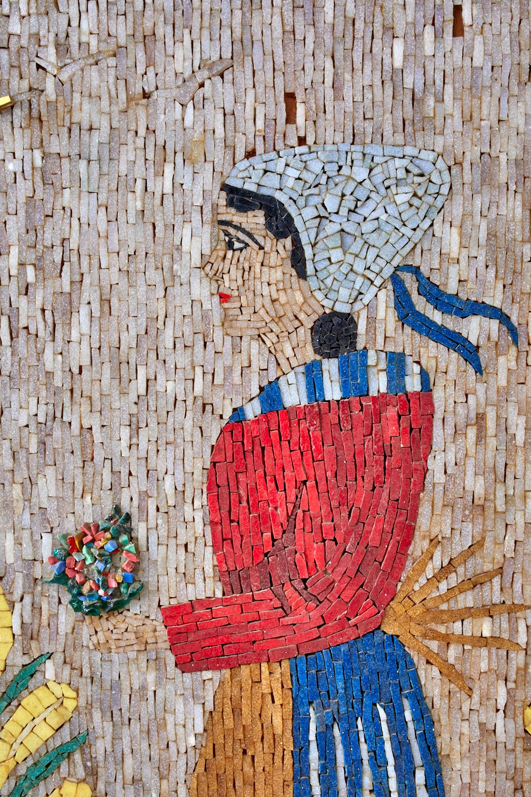 Pair of Folk Art Mosaic Tile Paintings Man and Woman 2