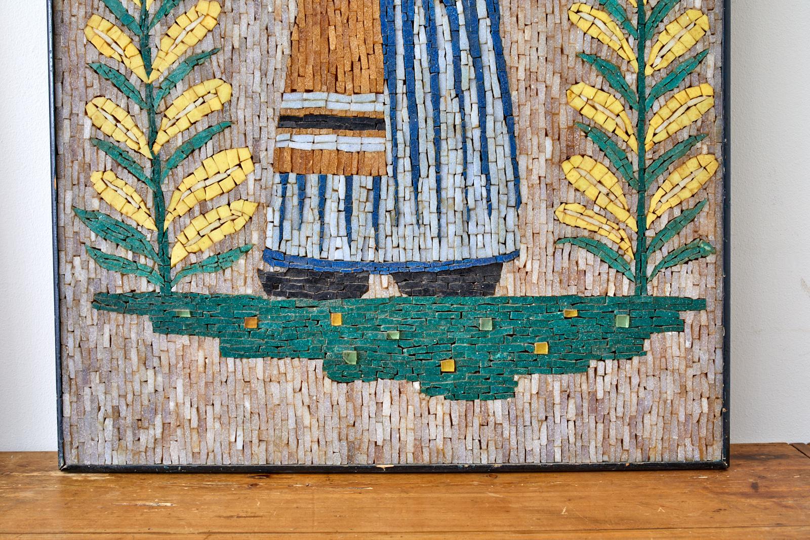 Pair of Folk Art Mosaic Tile Paintings Man and Woman 3