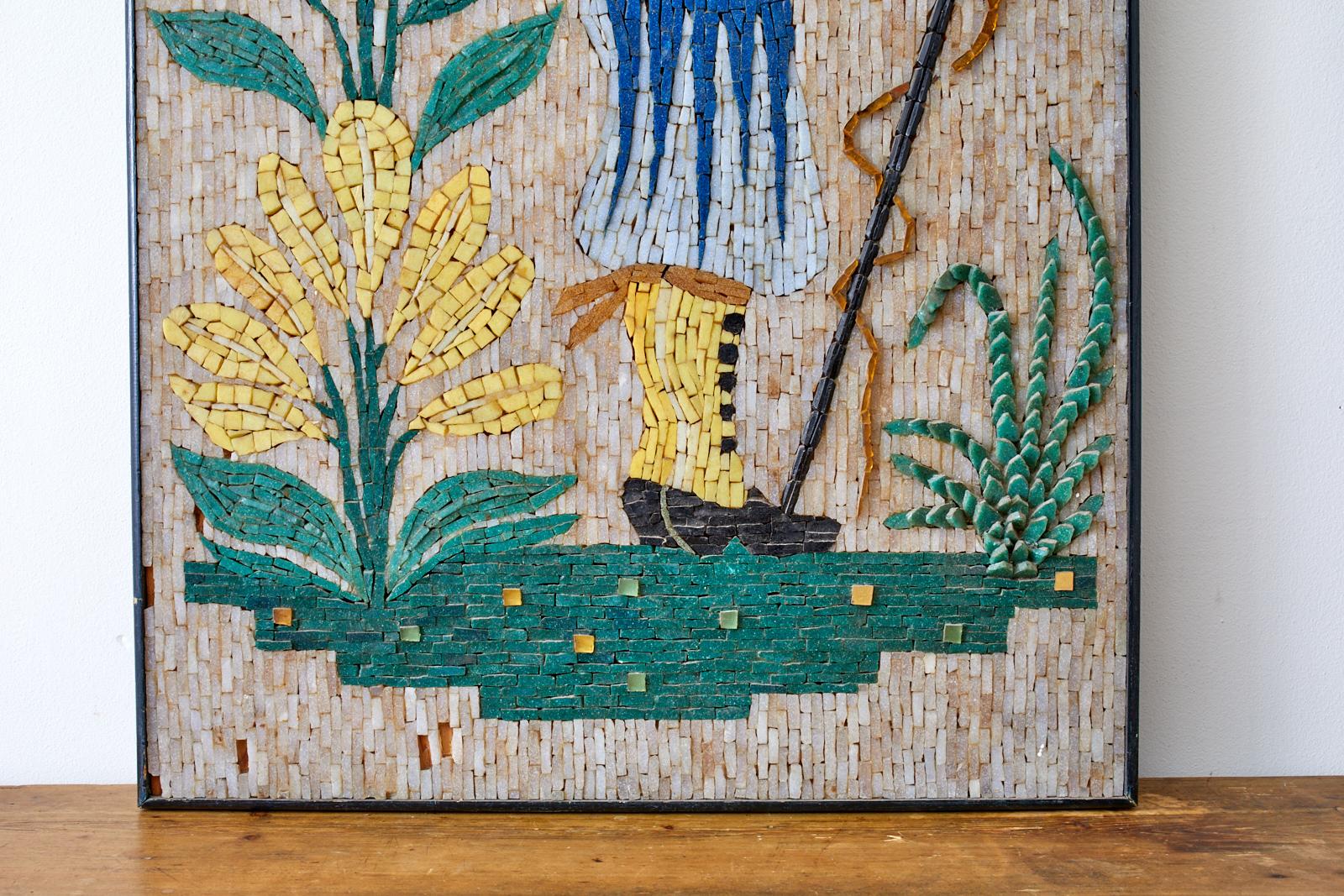 Pair of Folk Art Mosaic Tile Paintings Man and Woman 1