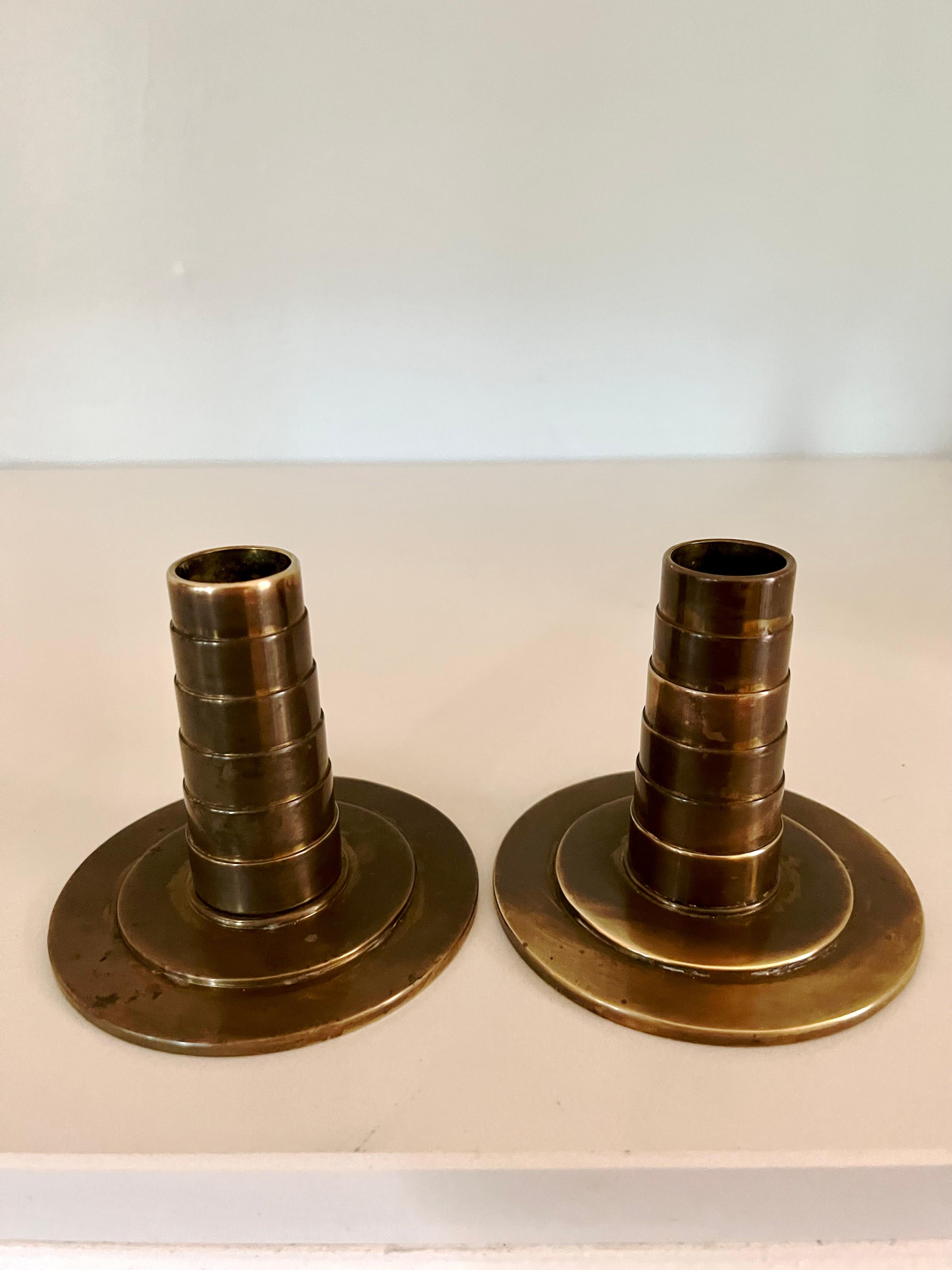 Pair of Folk Art or Arts and Crafts Bronze Candlesticks In Good Condition In Los Angeles, CA