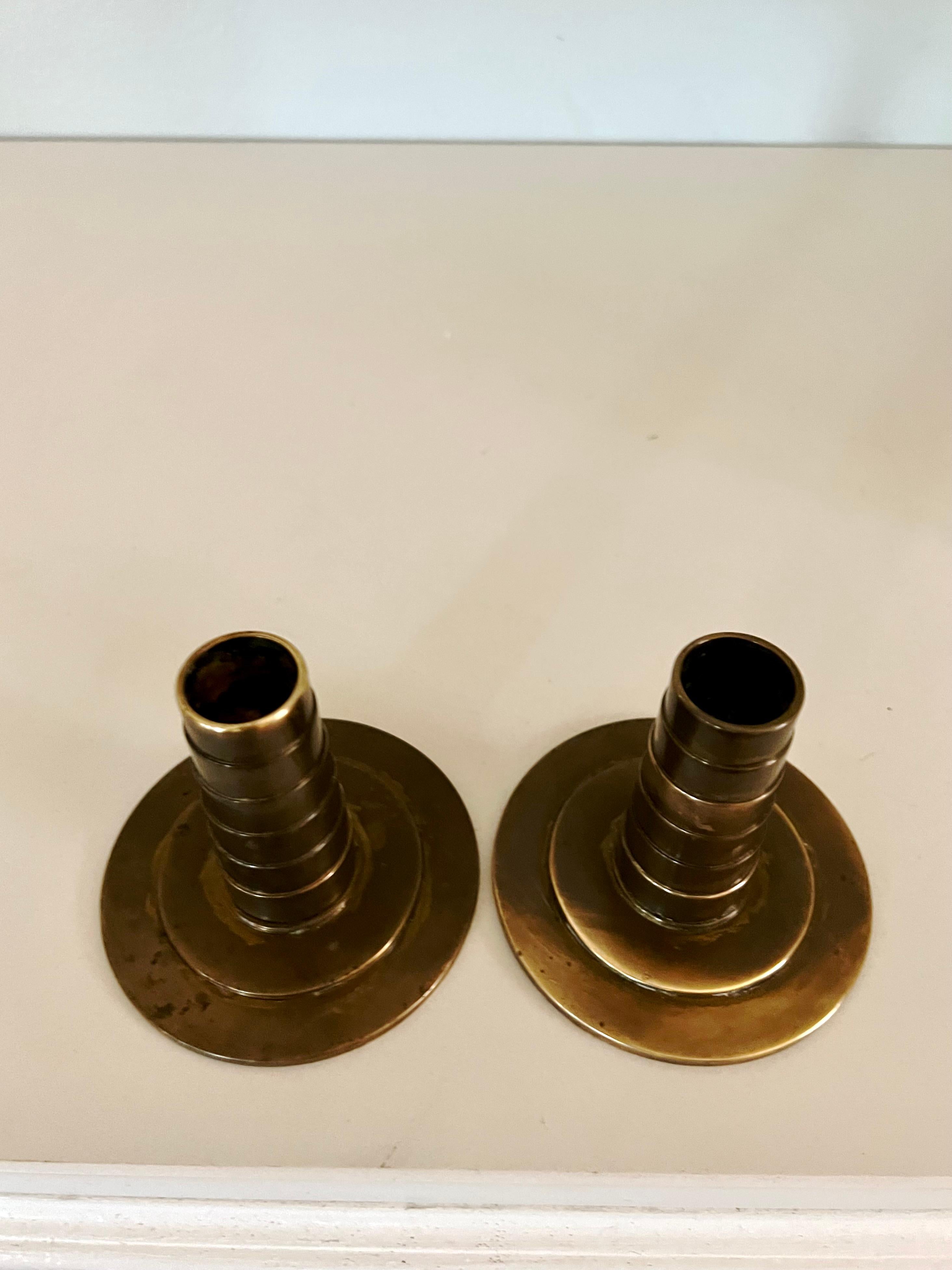 20th Century Pair of Folk Art or Arts and Crafts Bronze Candlesticks