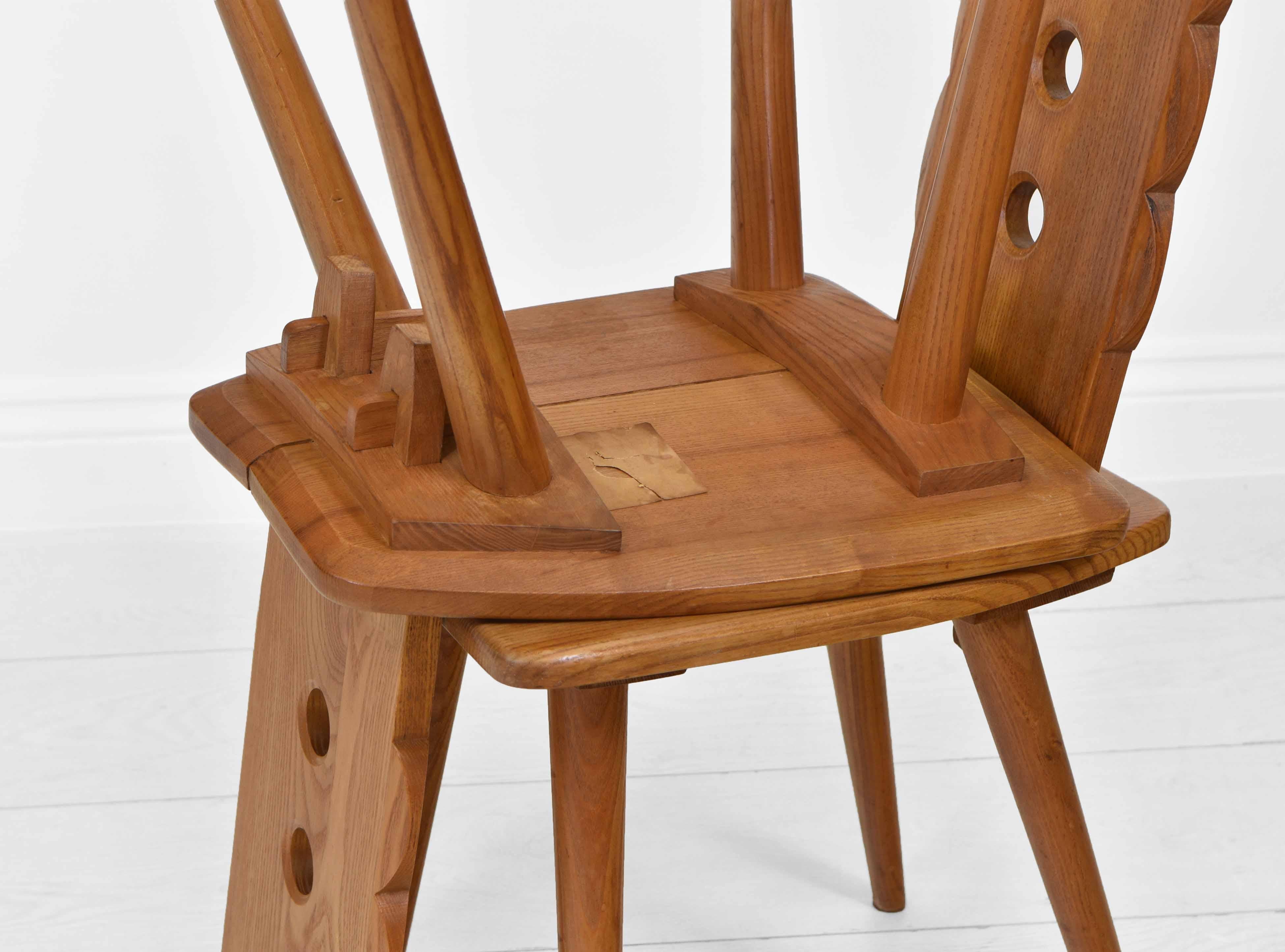 Pair of Folk Design Elm Chalet Ski Resort Zakopane Side Chairs Mid Century 4