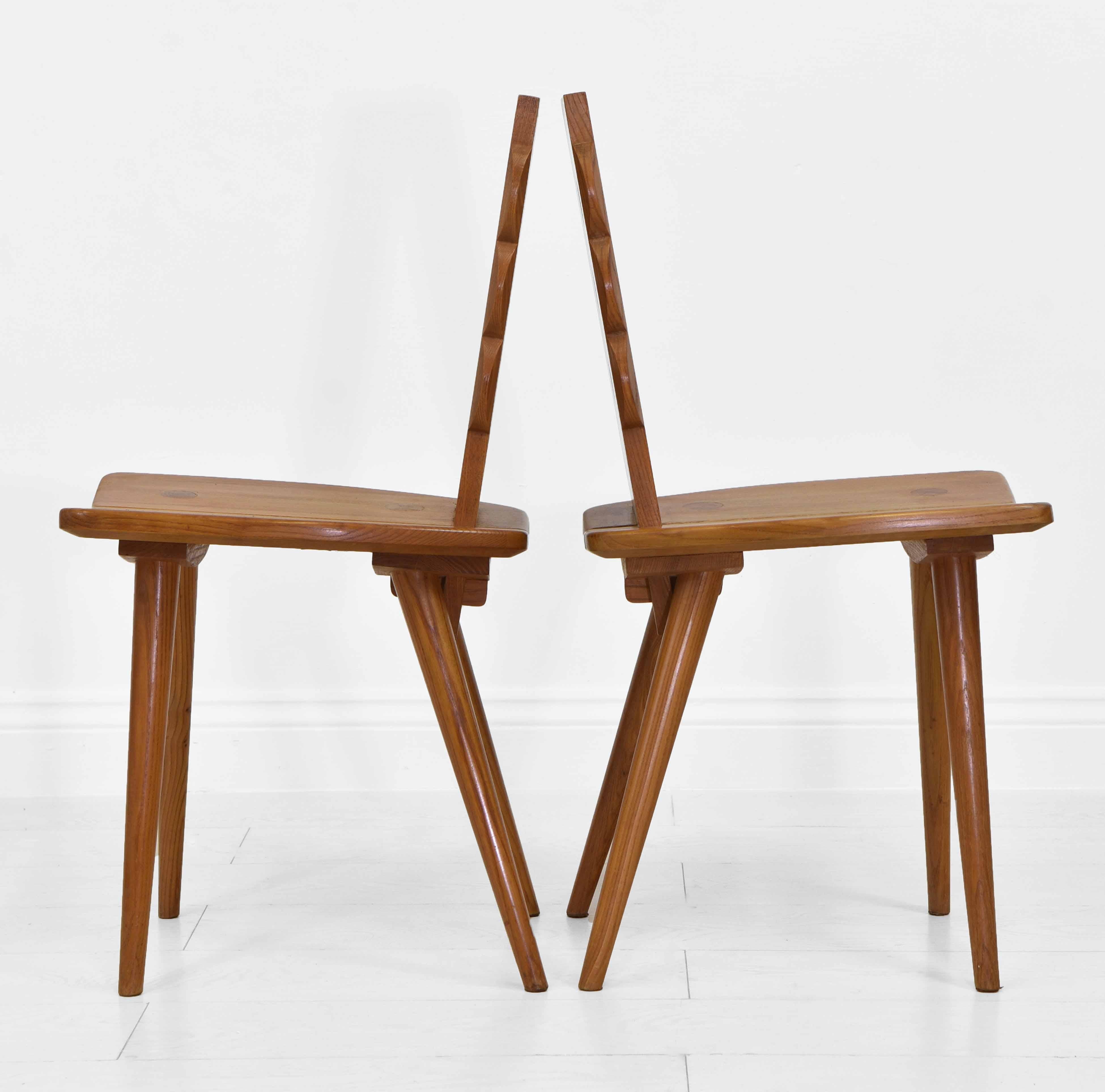 A wonderful pair of craftsman made elm chalet chairs made in Zakopane, Poland. Circa 1950. 

*Free delivery for all areas in mainland England & Wales only. Delivery to room of choice by a two person team. Items are left packed. Please contact me if