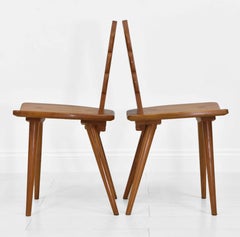 Pair of Folk Design Elm Chalet Ski Resort Zakopane Side Chairs Mid Century