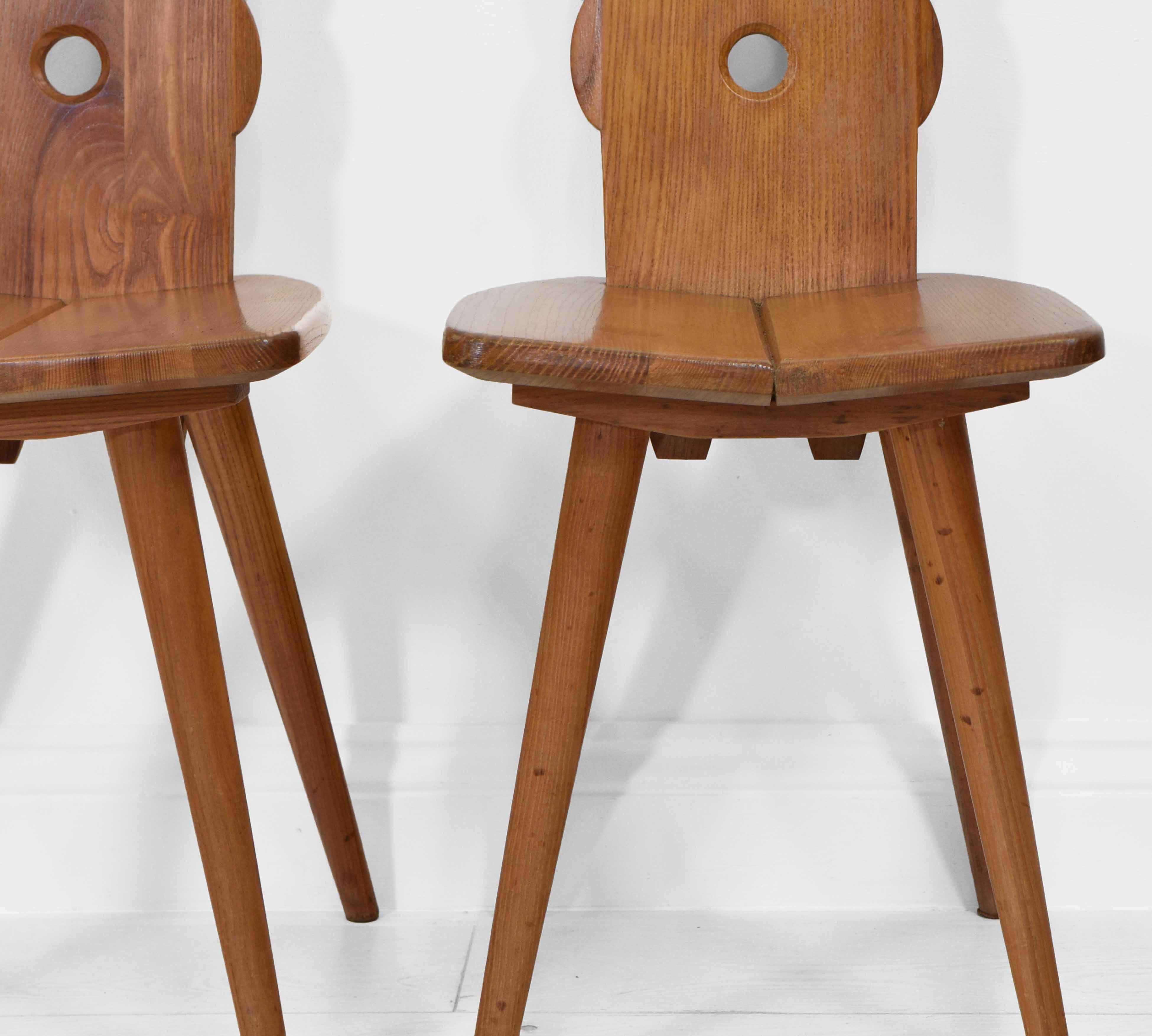 Mid-Century Modern Pair of Folk Design Elm Chalet Ski Resort Zakopane Side Chairs Mid Century