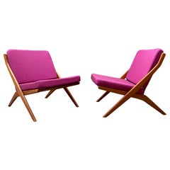 Folke Ohlsson paire de chaises ciseaux en teck pour Dux of Sweden