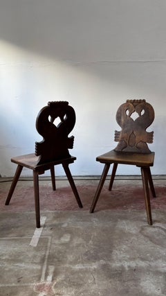 Pair of Folk Side Chairs, Swiss Alp, Escabelle