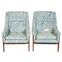 Pair of Folke Ohlsson Armchairs Upholstered in Unique Phil Goss Fabric